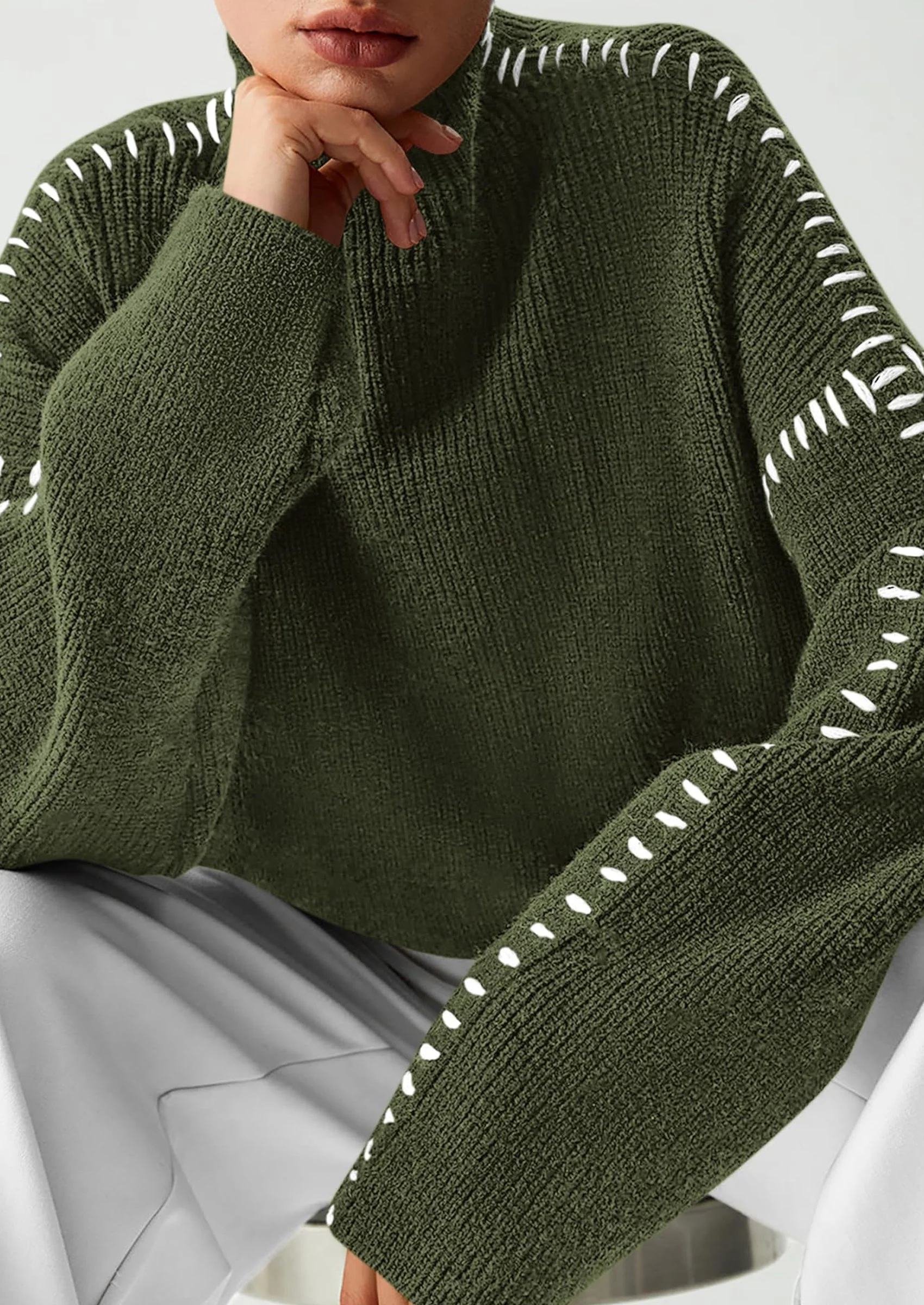 PRETTYGARDEN Women's Chunky Knit Sweaters Fall Long Sleeve Mock Neck Oversized Pullover Tops Winter Fashion Clothes - Image 37