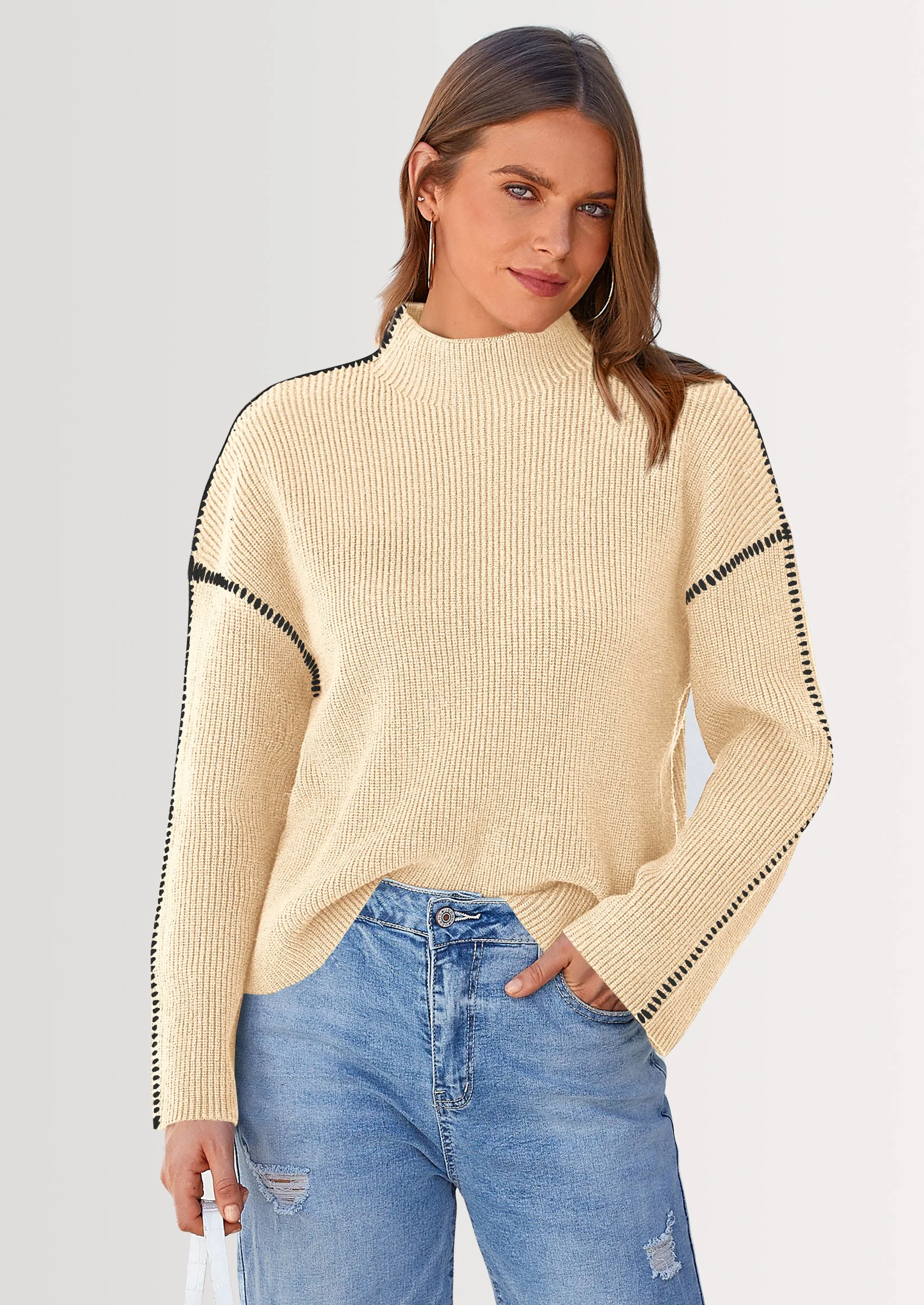 PRETTYGARDEN Women's Chunky Knit Sweaters Fall Long Sleeve Mock Neck Oversized Pullover Tops Winter Fashion Clothes - Image 38