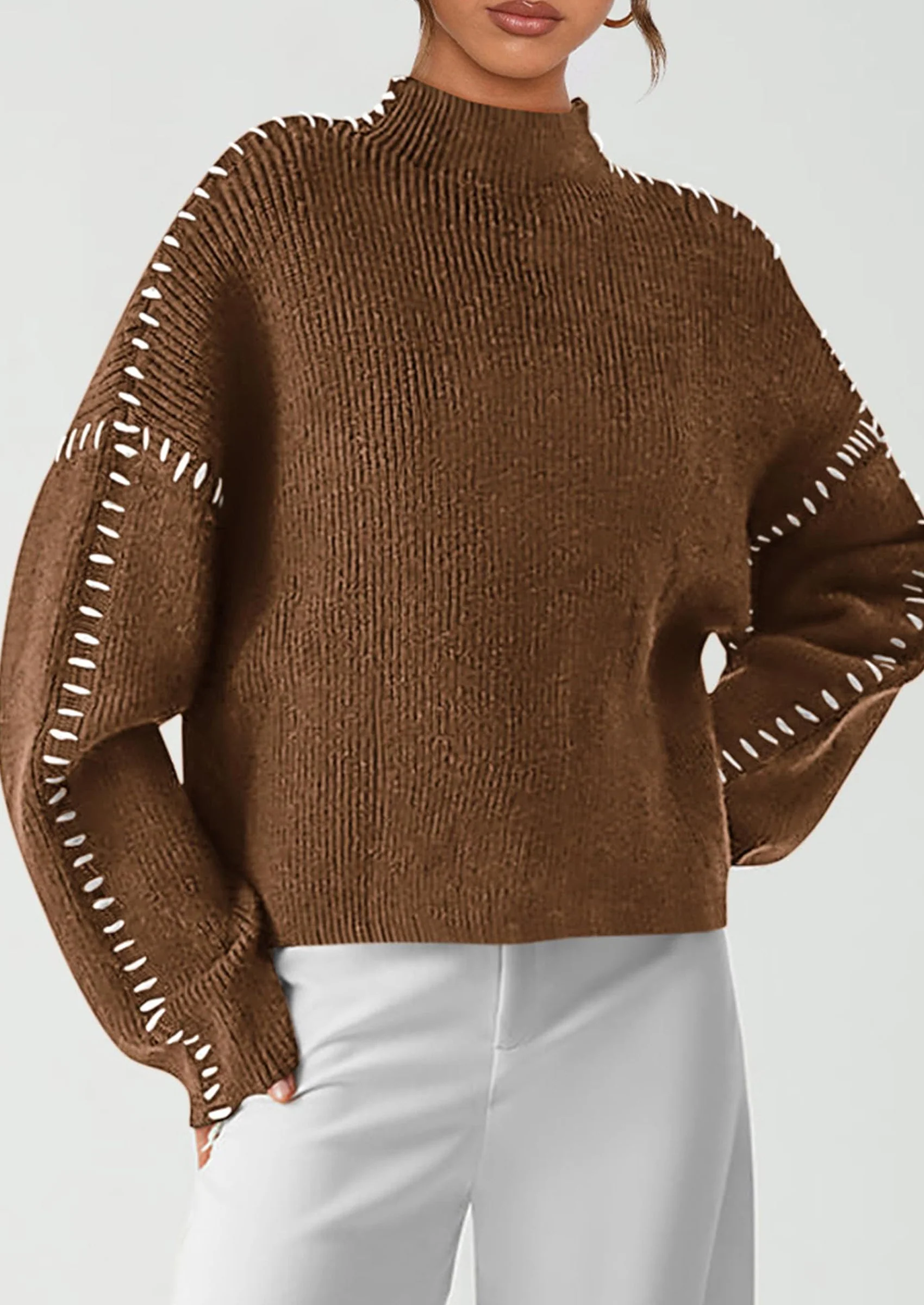 PRETTYGARDEN Women's Chunky Knit Sweaters Fall Long Sleeve Mock Neck Oversized Pullover Tops Winter Fashion Clothes - Image 4