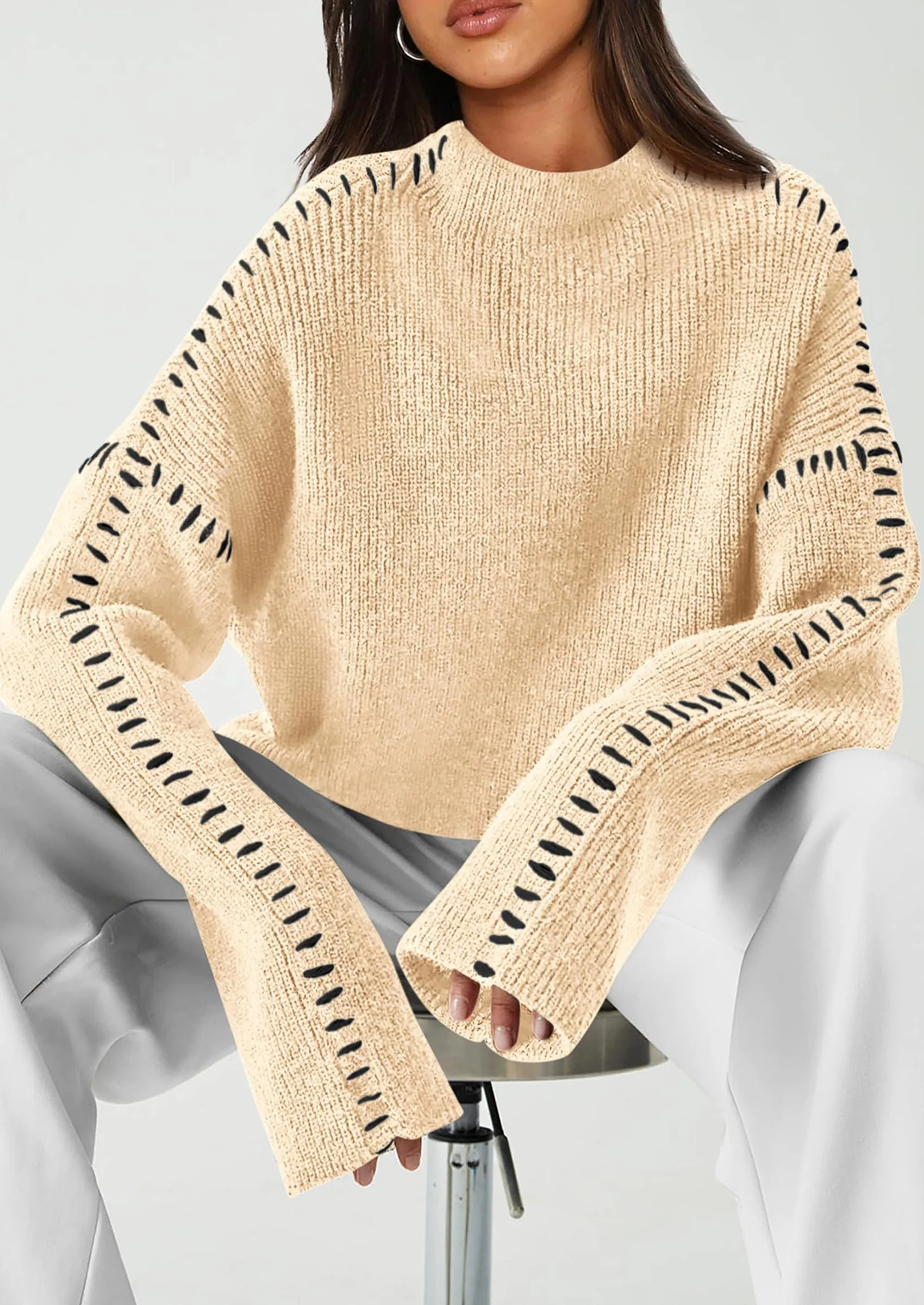 PRETTYGARDEN Women's Chunky Knit Sweaters Fall Long Sleeve Mock Neck Oversized Pullover Tops Winter Fashion Clothes - Image 40