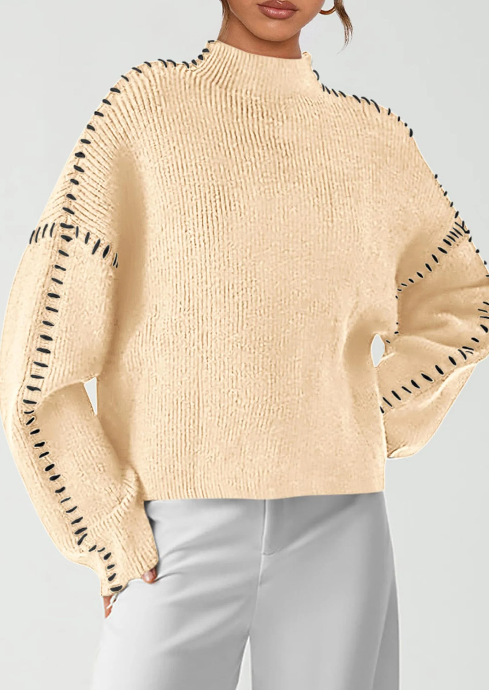 PRETTYGARDEN Women's Chunky Knit Sweaters Fall Long Sleeve Mock Neck Oversized Pullover Tops Winter Fashion Clothes - Image 41