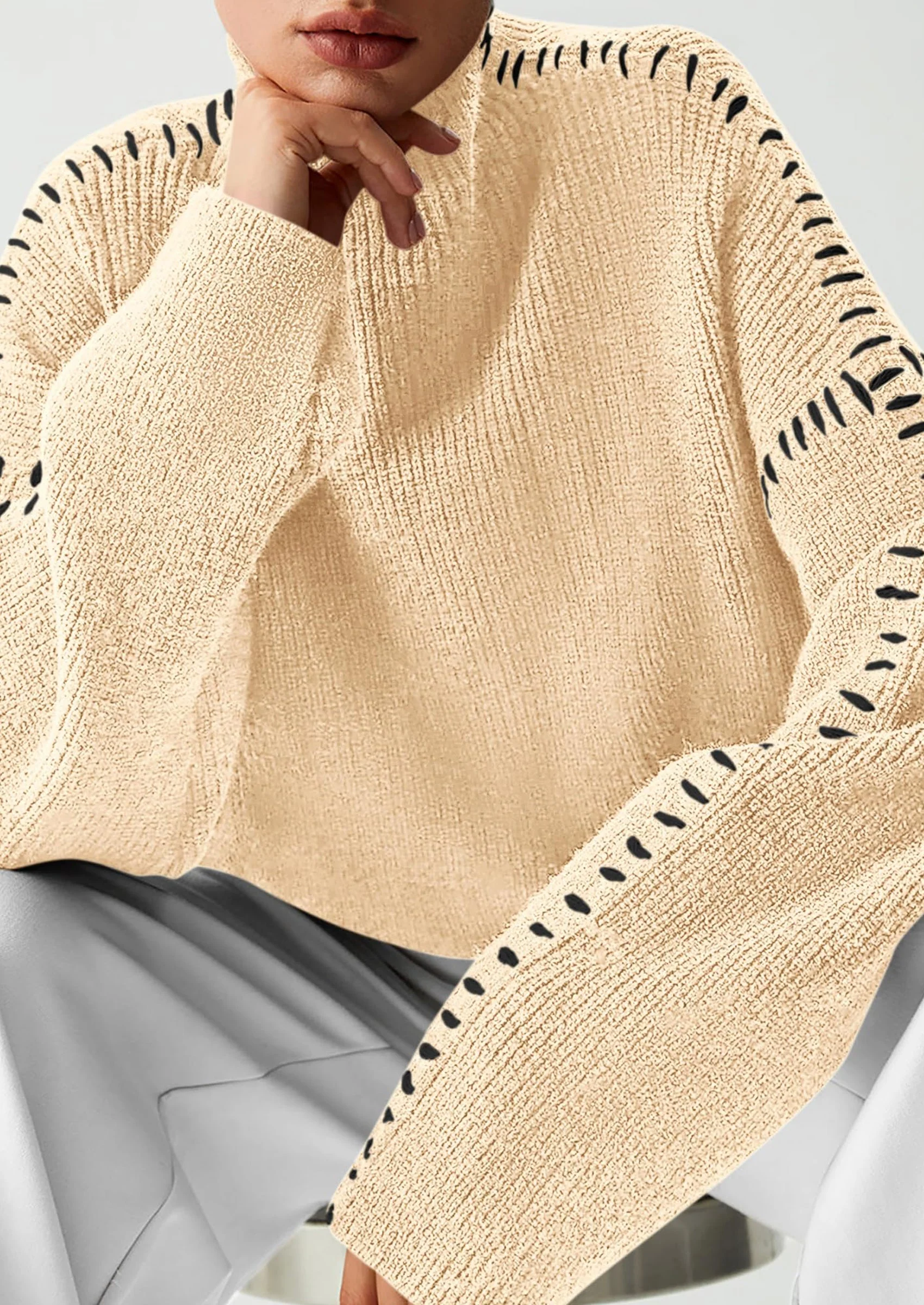 PRETTYGARDEN Women's Chunky Knit Sweaters Fall Long Sleeve Mock Neck Oversized Pullover Tops Winter Fashion Clothes - Image 43