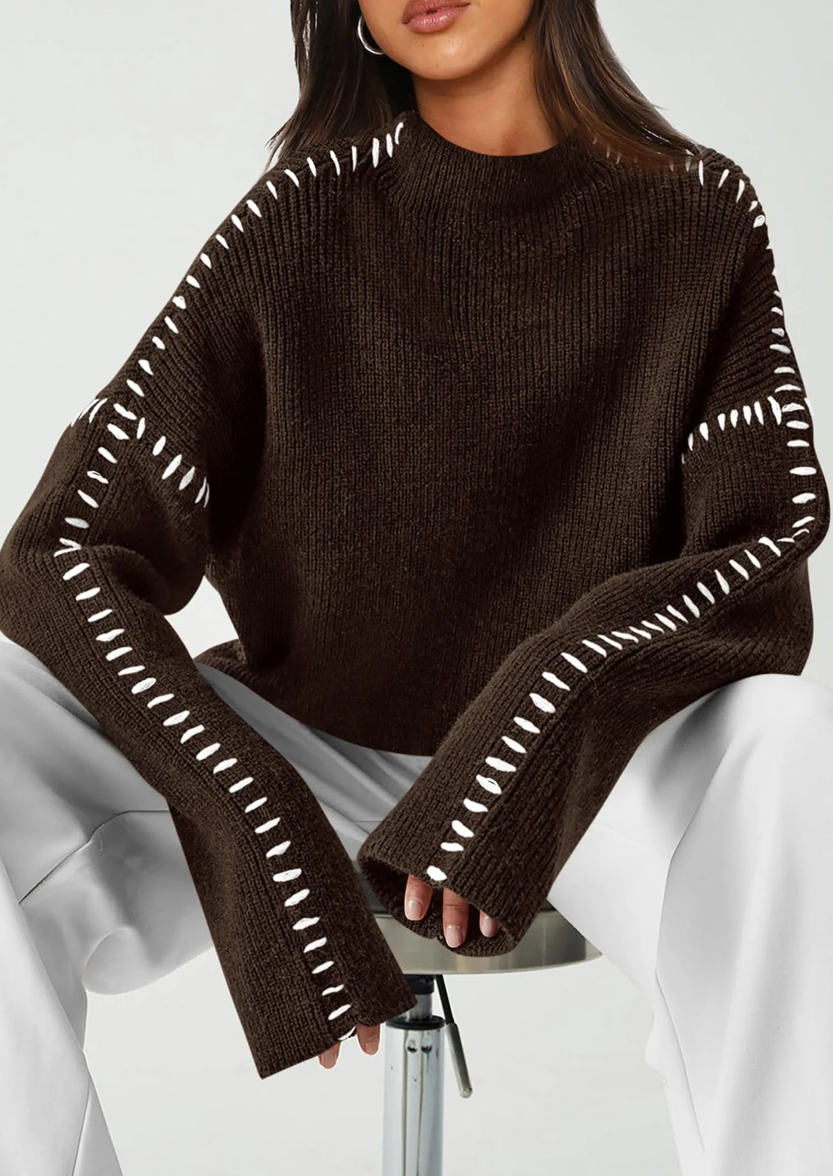 PRETTYGARDEN Women's Chunky Knit Sweaters Fall Long Sleeve Mock Neck Oversized Pullover Tops Winter Fashion Clothes - Image 46