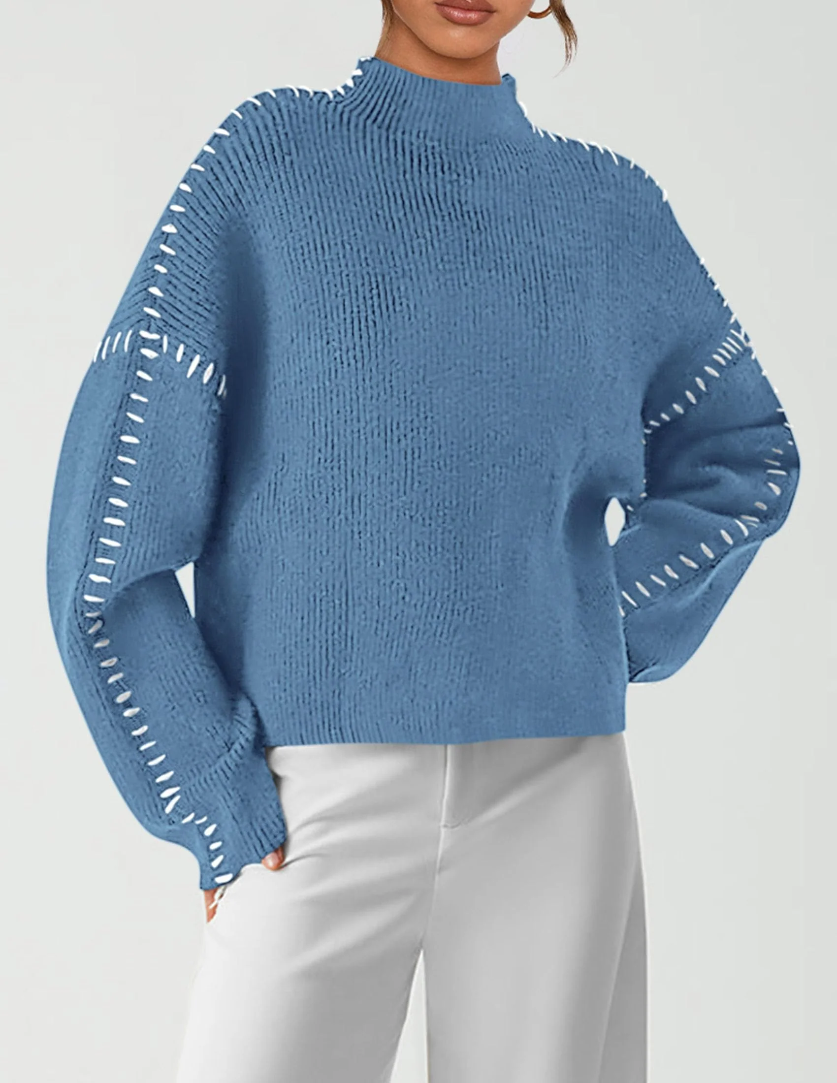 PRETTYGARDEN Women's Chunky Knit Sweaters Fall Long Sleeve Mock Neck Oversized Pullover Tops Winter Fashion Clothes - Image 53