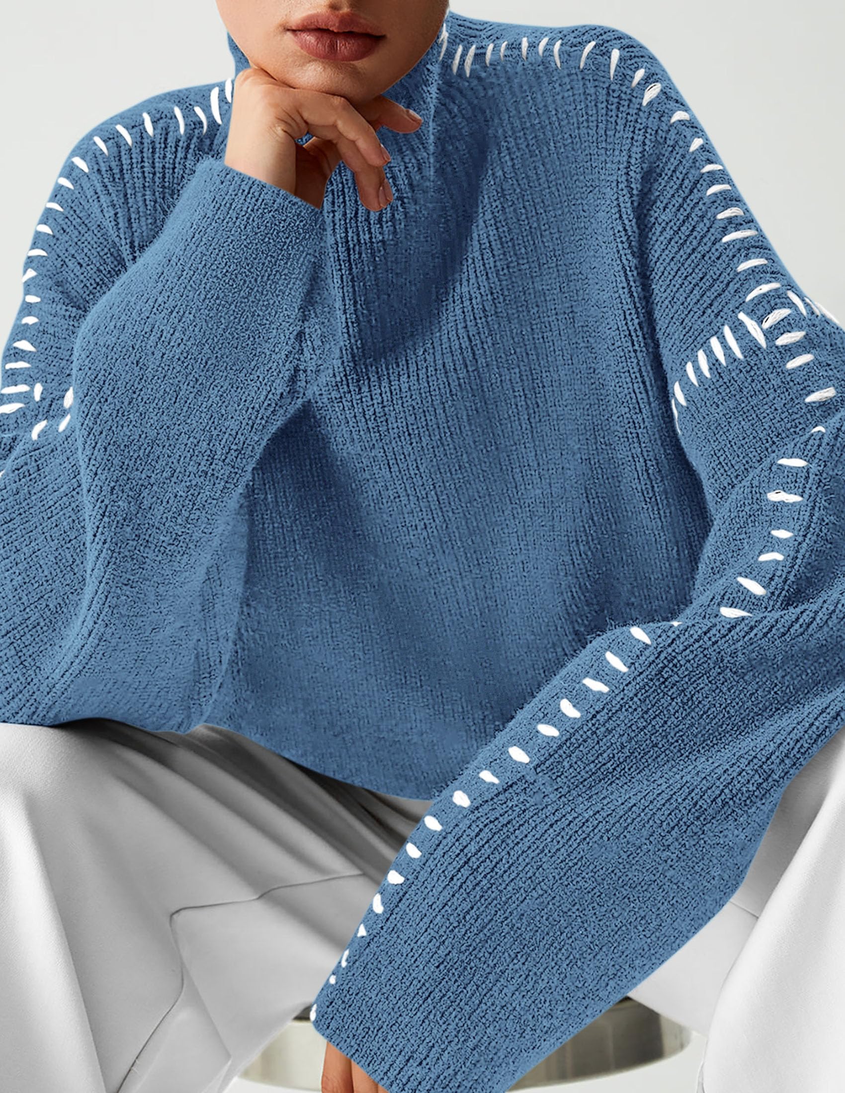 PRETTYGARDEN Women's Chunky Knit Sweaters Fall Long Sleeve Mock Neck Oversized Pullover Tops Winter Fashion Clothes - Image 54