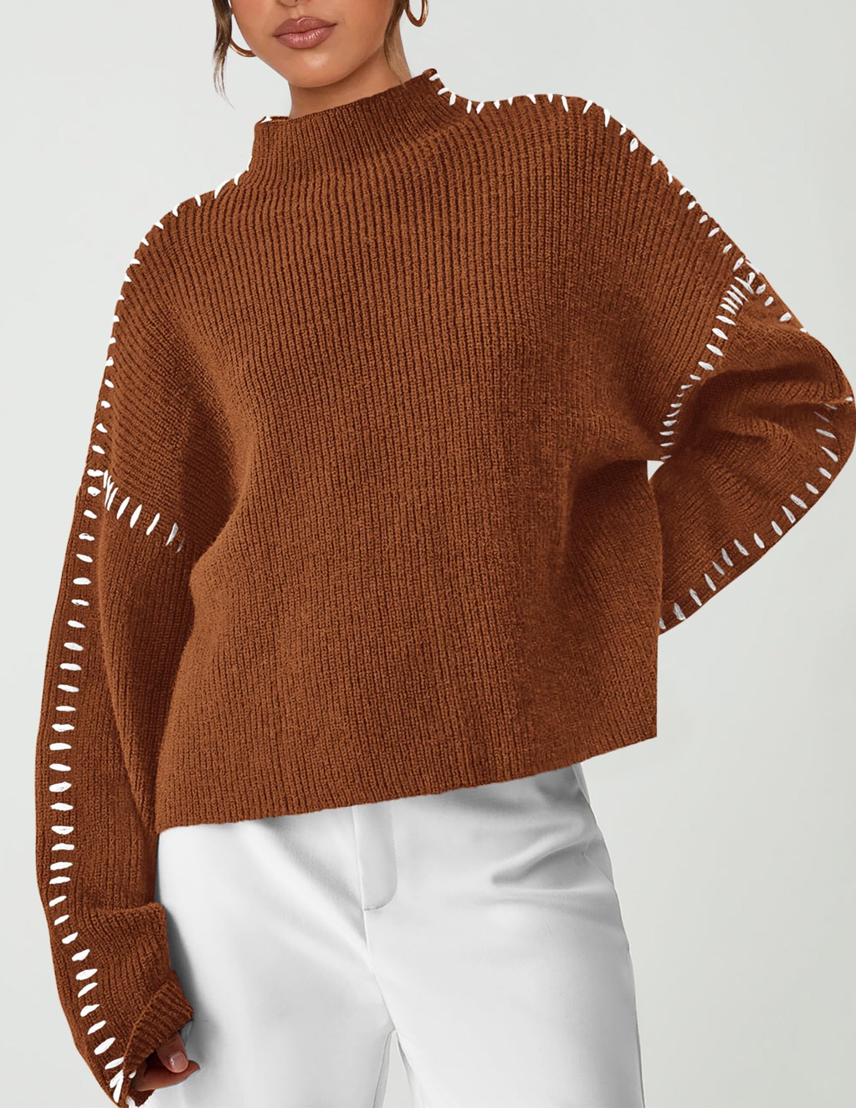 PRETTYGARDEN Women's Chunky Knit Sweaters Fall Long Sleeve Mock Neck Oversized Pullover Tops Winter Fashion Clothes - Image 56