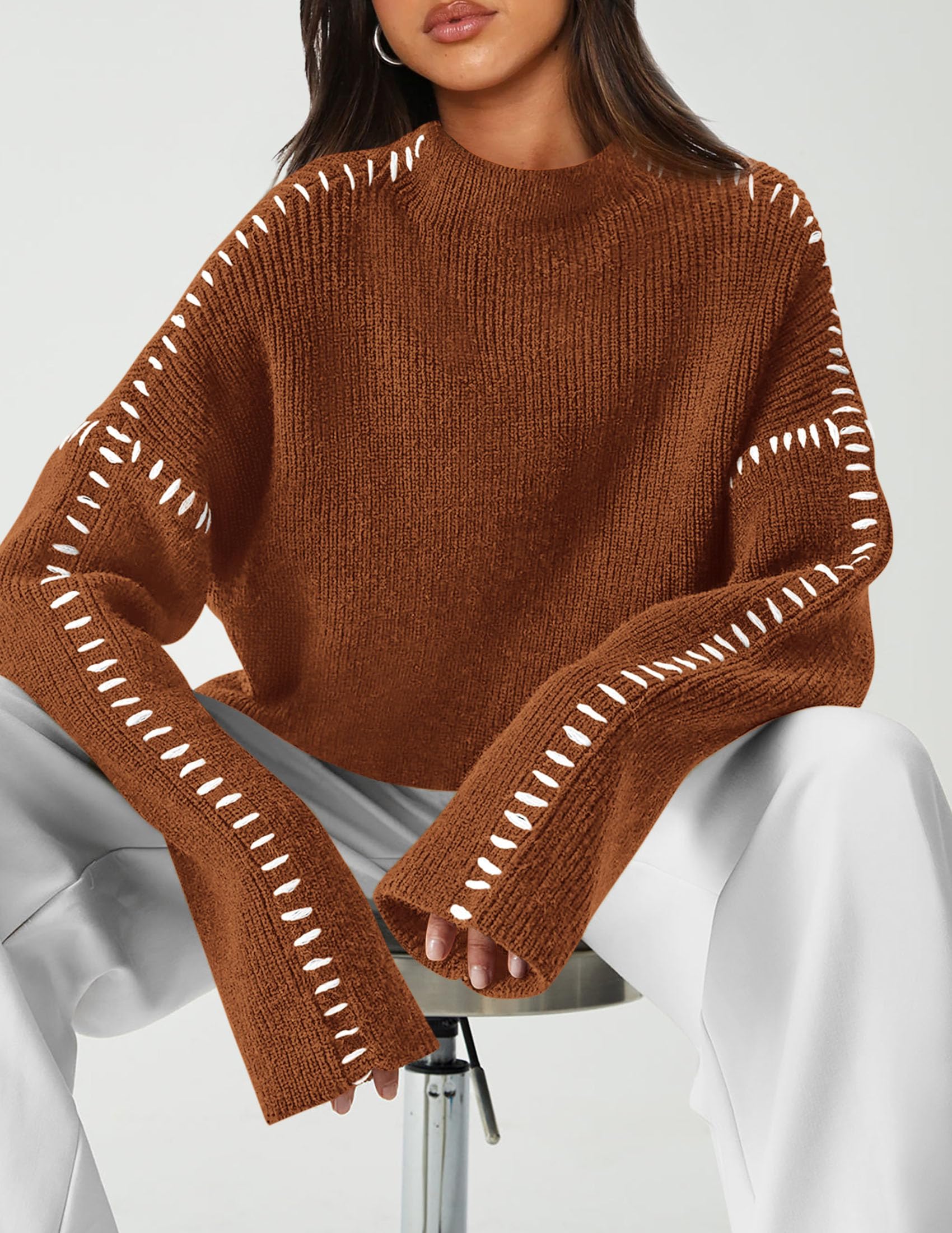 PRETTYGARDEN Women's Chunky Knit Sweaters Fall Long Sleeve Mock Neck Oversized Pullover Tops Winter Fashion Clothes - Image 58