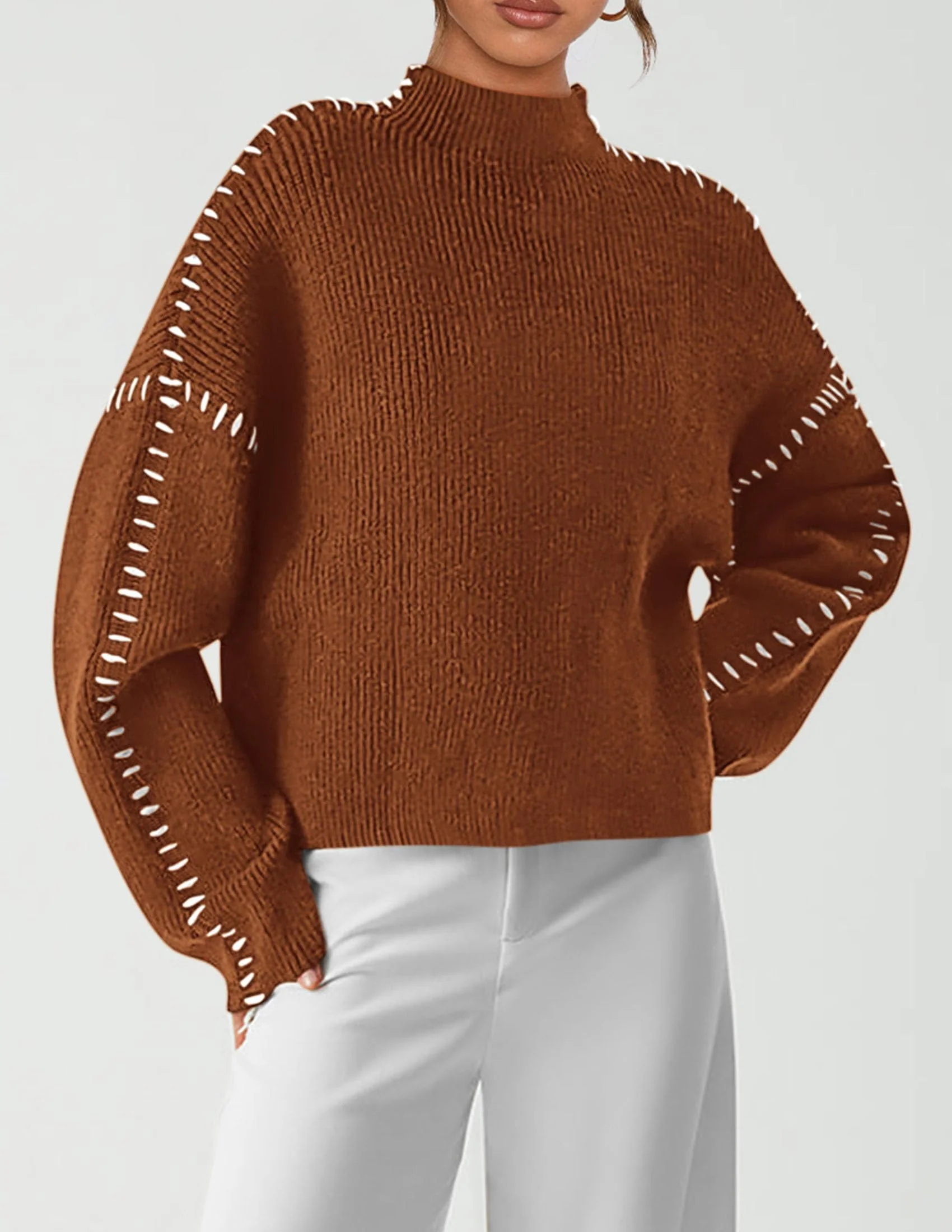 PRETTYGARDEN Women's Chunky Knit Sweaters Fall Long Sleeve Mock Neck Oversized Pullover Tops Winter Fashion Clothes - Image 59