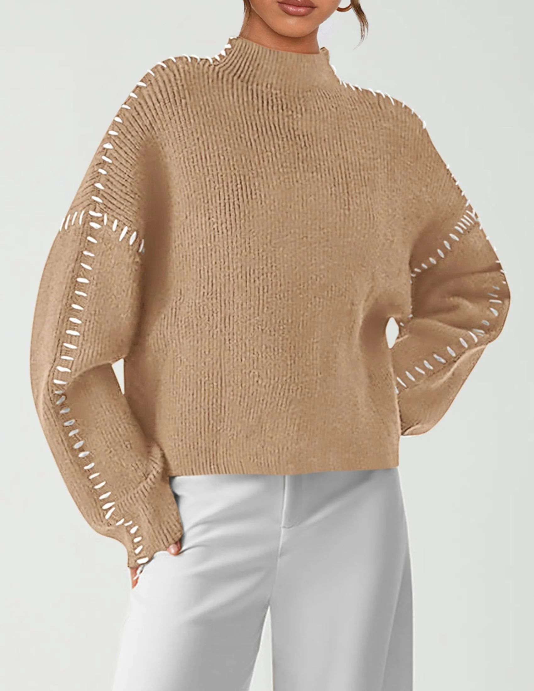 PRETTYGARDEN Women's Chunky Knit Sweaters Fall Long Sleeve Mock Neck Oversized Pullover Tops Winter Fashion Clothes - Image 65