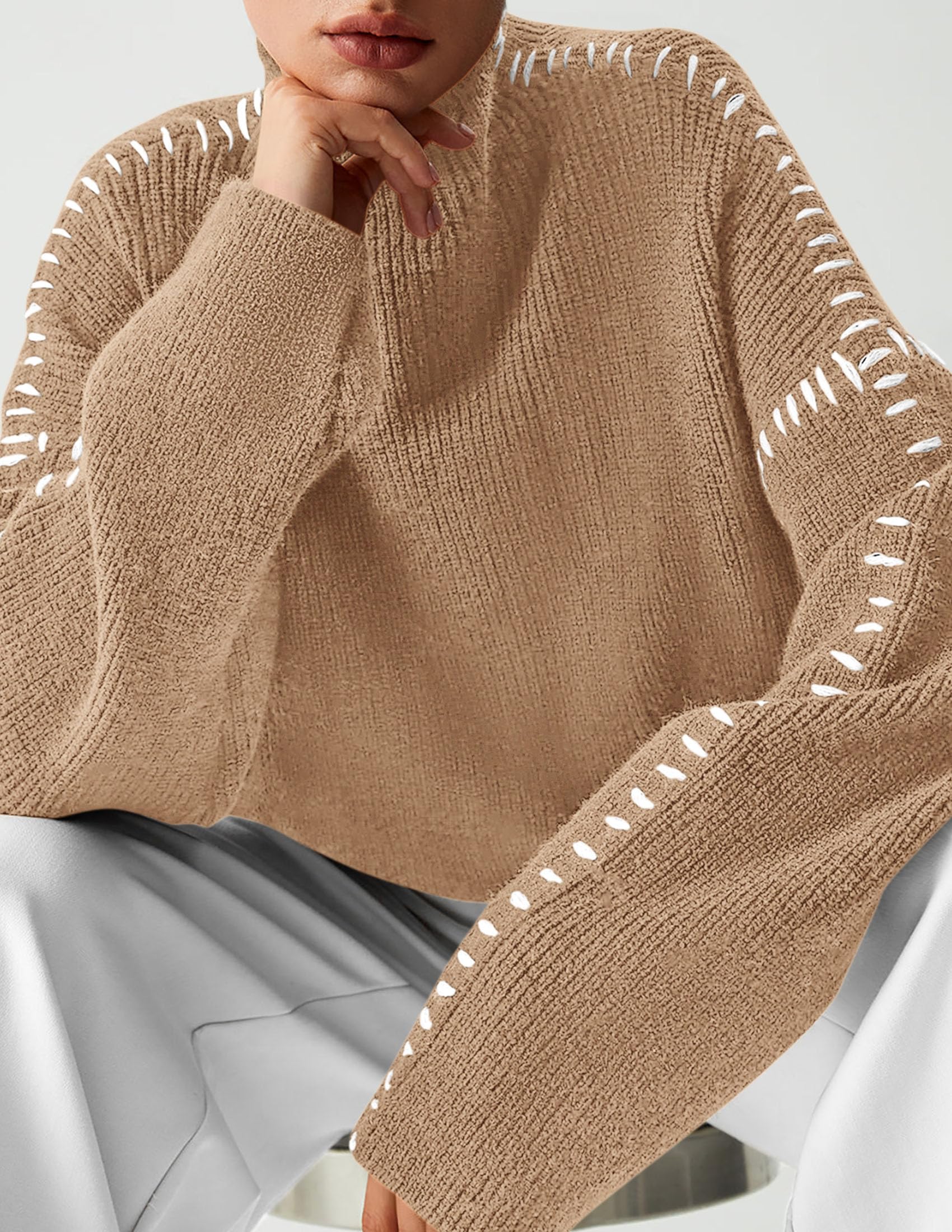 PRETTYGARDEN Women's Chunky Knit Sweaters Fall Long Sleeve Mock Neck Oversized Pullover Tops Winter Fashion Clothes - Image 66