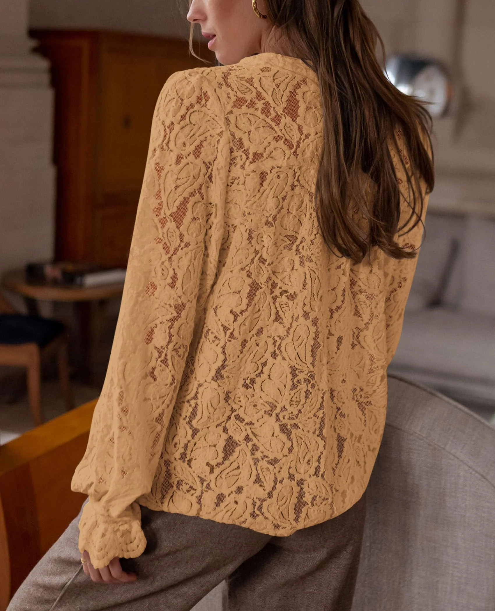 PRETTYGARDEN Women's Dressy Casual Lace Blouse Long Sleeve Button Up Shirts Tops Spring Fall Fashion Clothes - Image 102