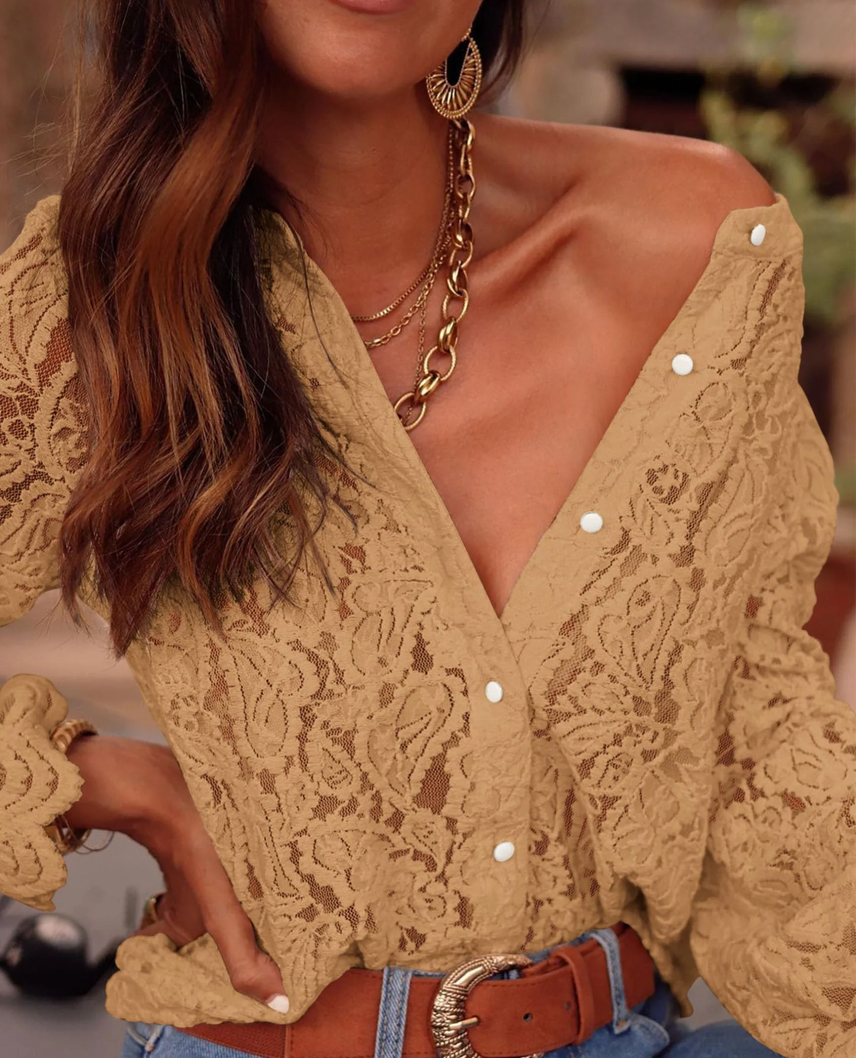 PRETTYGARDEN Women's Dressy Casual Lace Blouse Long Sleeve Button Up Shirts Tops Spring Fall Fashion Clothes - Image 105