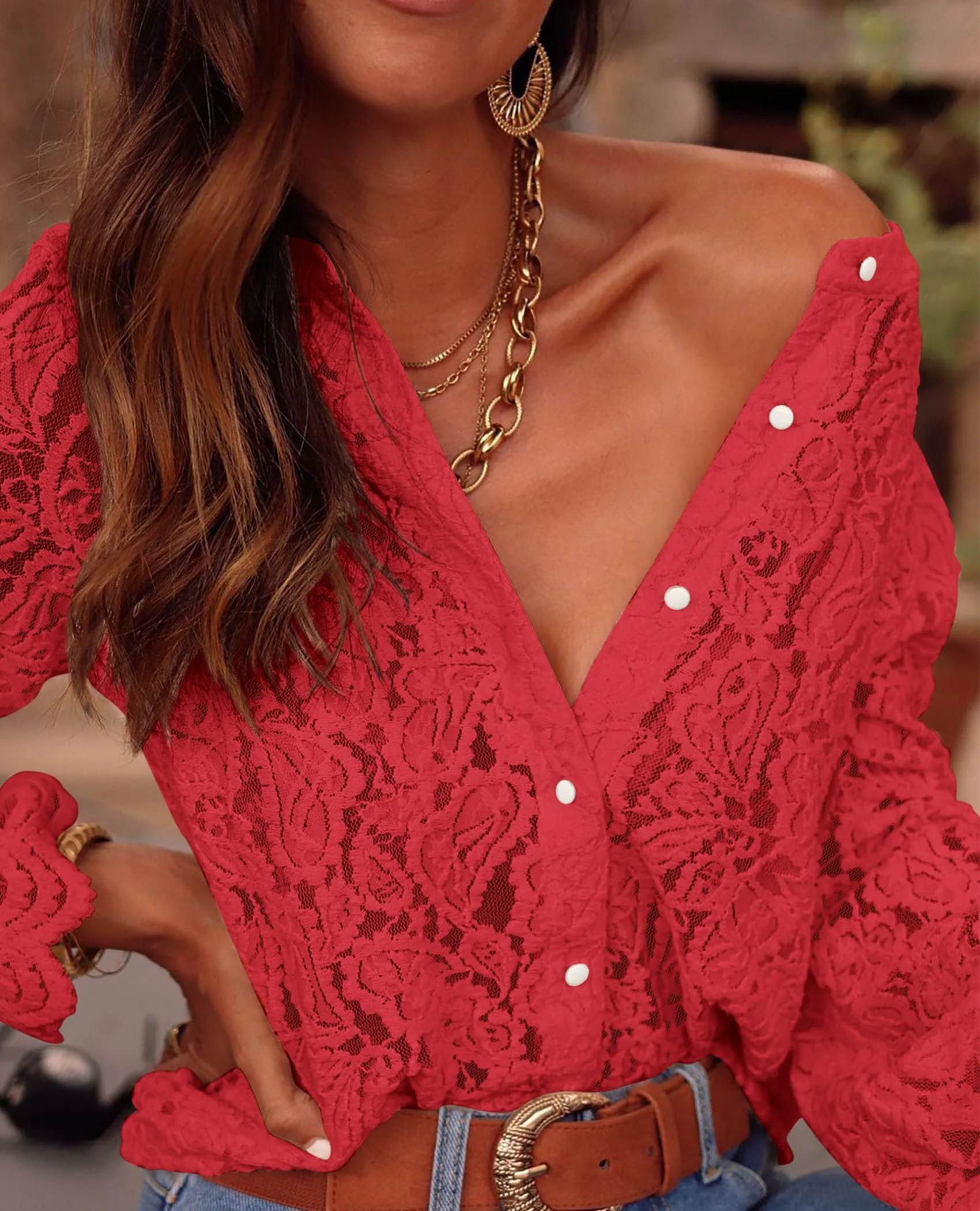 PRETTYGARDEN Women's Dressy Casual Lace Blouse Long Sleeve Button Up Shirts Tops Spring Fall Fashion Clothes - Image 126