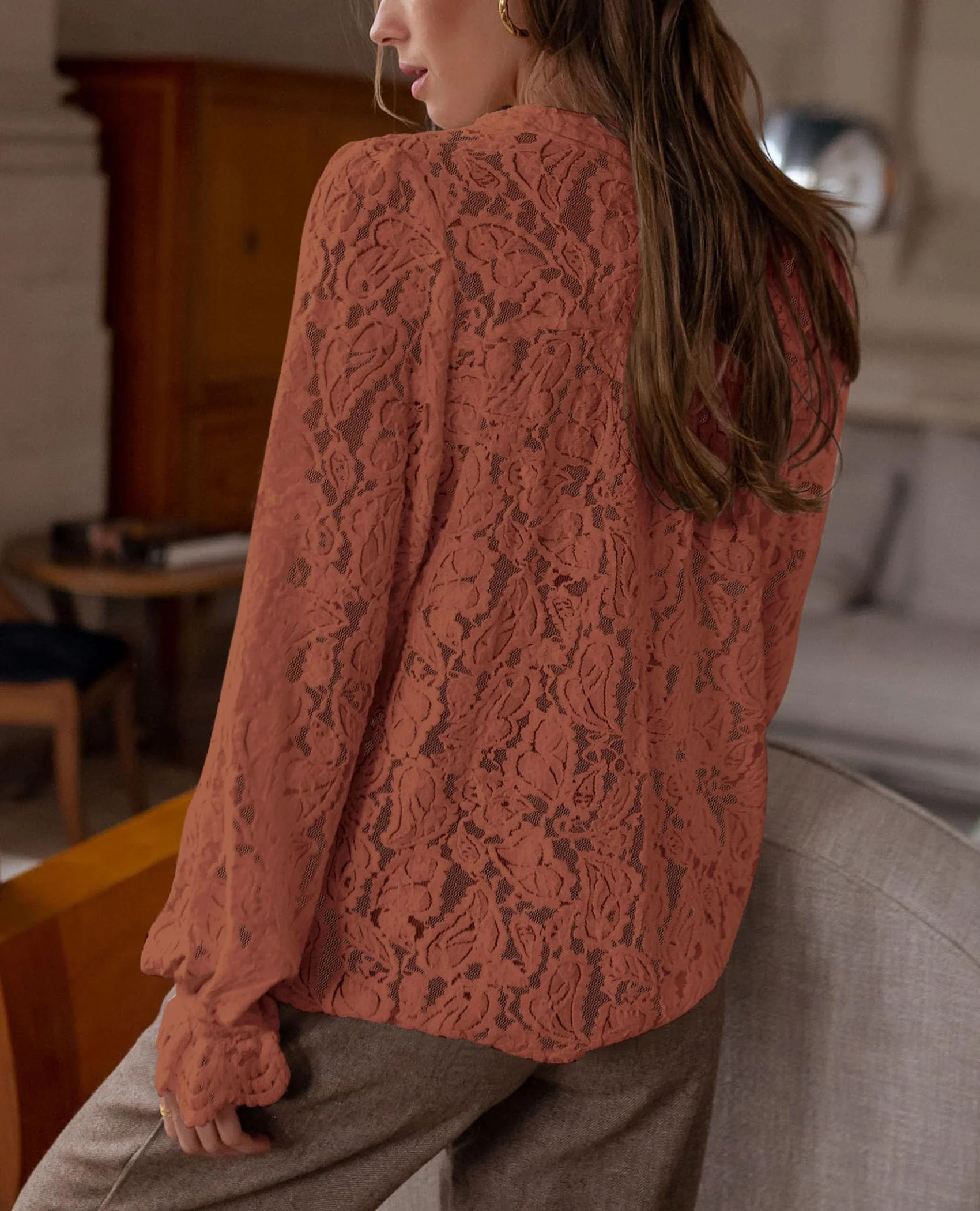 PRETTYGARDEN Women's Dressy Casual Lace Blouse Long Sleeve Button Up Shirts Tops Spring Fall Fashion Clothes - Image 130