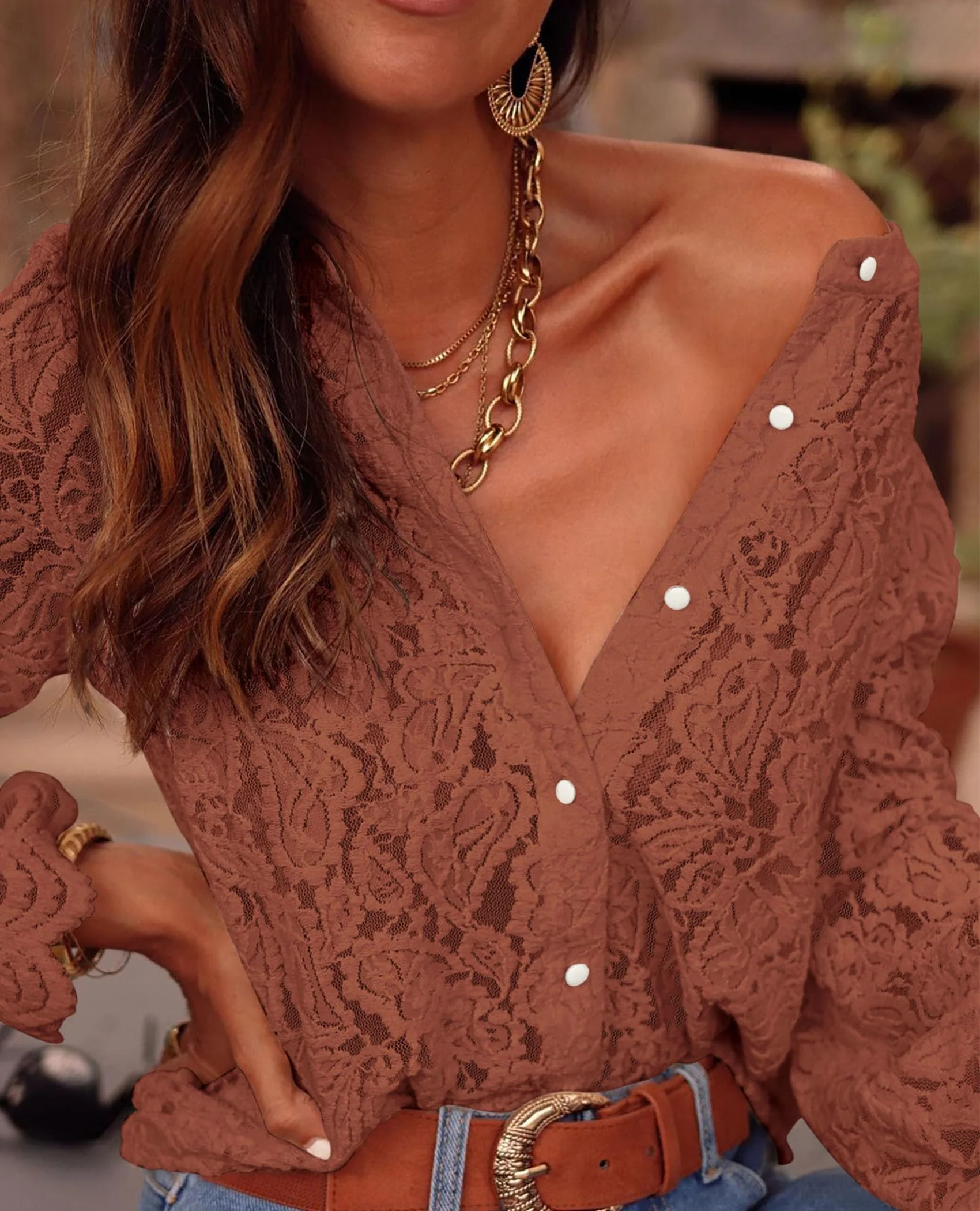 PRETTYGARDEN Women's Dressy Casual Lace Blouse Long Sleeve Button Up Shirts Tops Spring Fall Fashion Clothes - Image 133