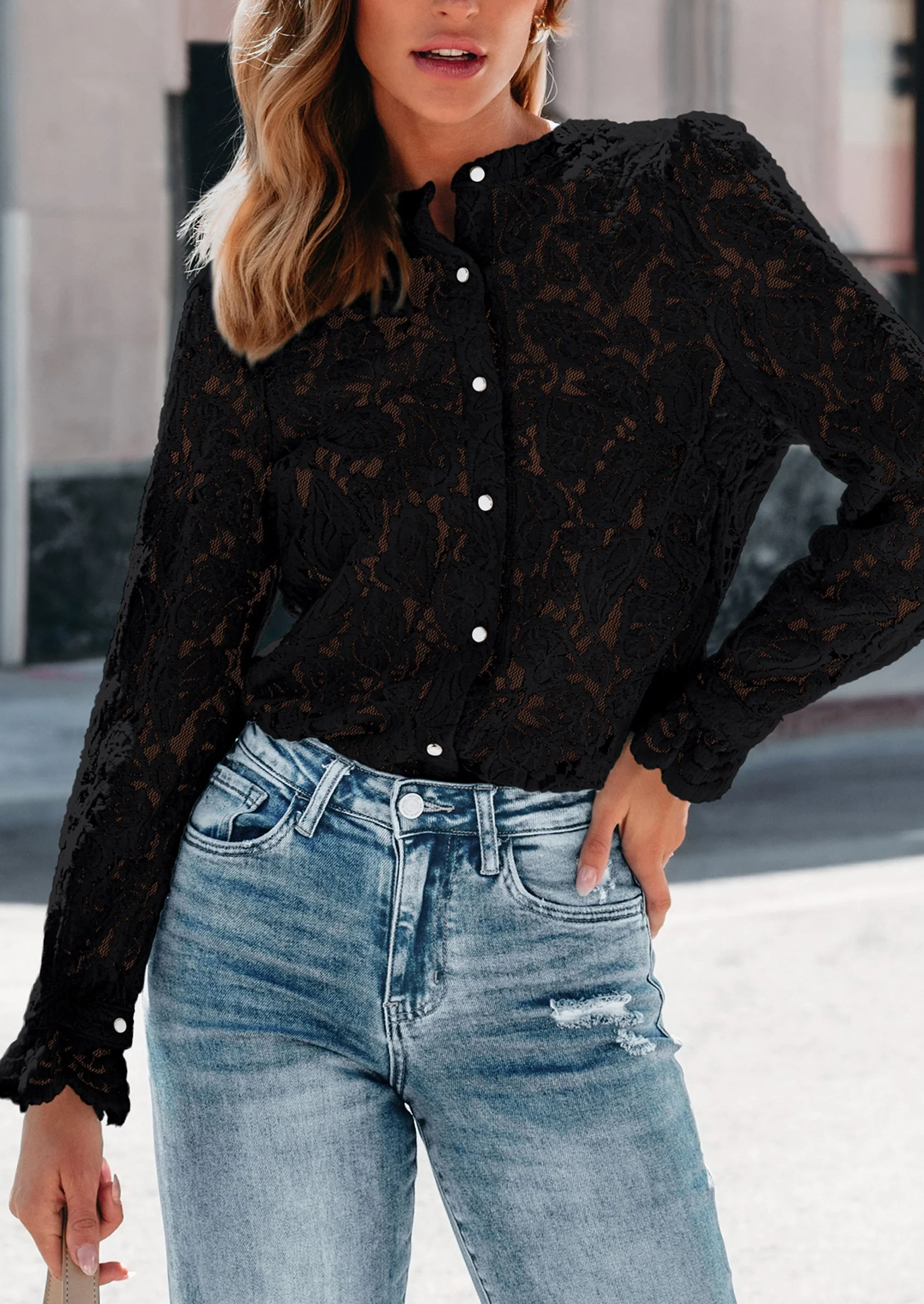 PRETTYGARDEN Women's Dressy Casual Lace Blouse Long Sleeve Button Up Shirts Tops Spring Fall Fashion Clothes - Image 27