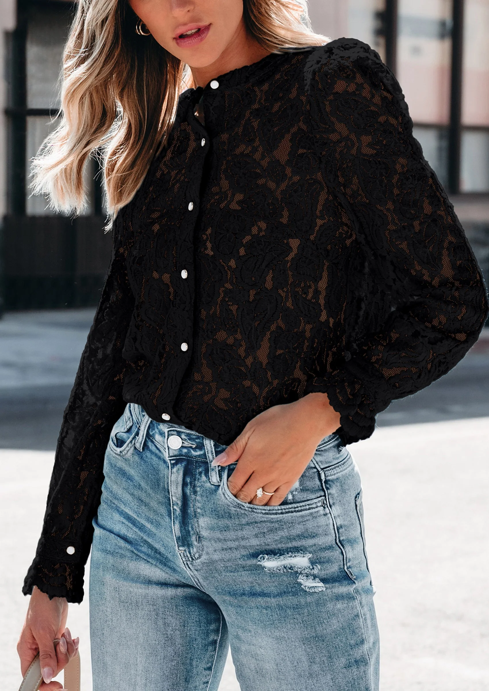 PRETTYGARDEN Women's Dressy Casual Lace Blouse Long Sleeve Button Up Shirts Tops Spring Fall Fashion Clothes - Image 28