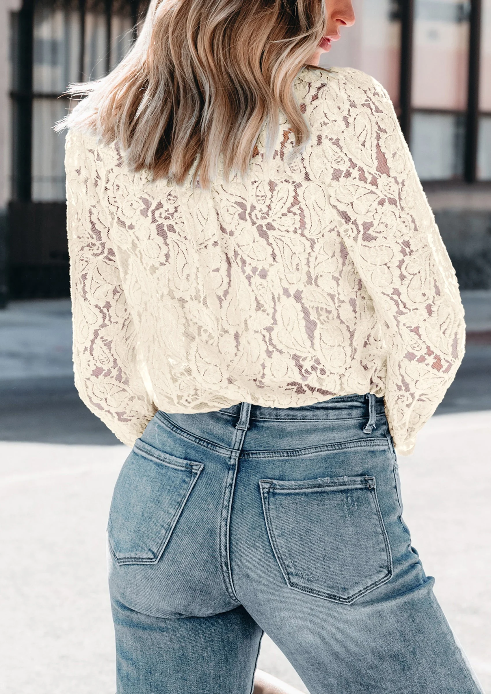 PRETTYGARDEN Women's Dressy Casual Lace Blouse Long Sleeve Button Up Shirts Tops Spring Fall Fashion Clothes - Image 3