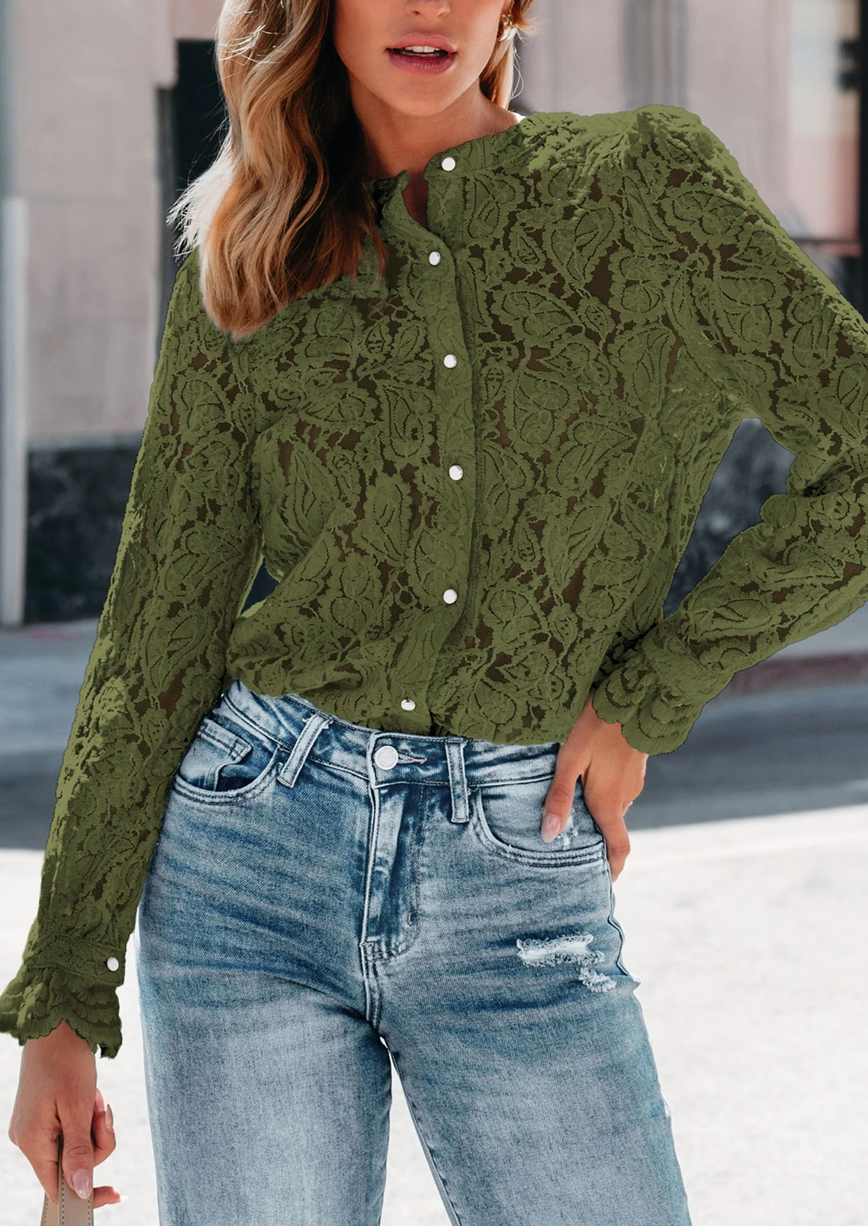 PRETTYGARDEN Women's Dressy Casual Lace Blouse Long Sleeve Button Up Shirts Tops Spring Fall Fashion Clothes - Image 40