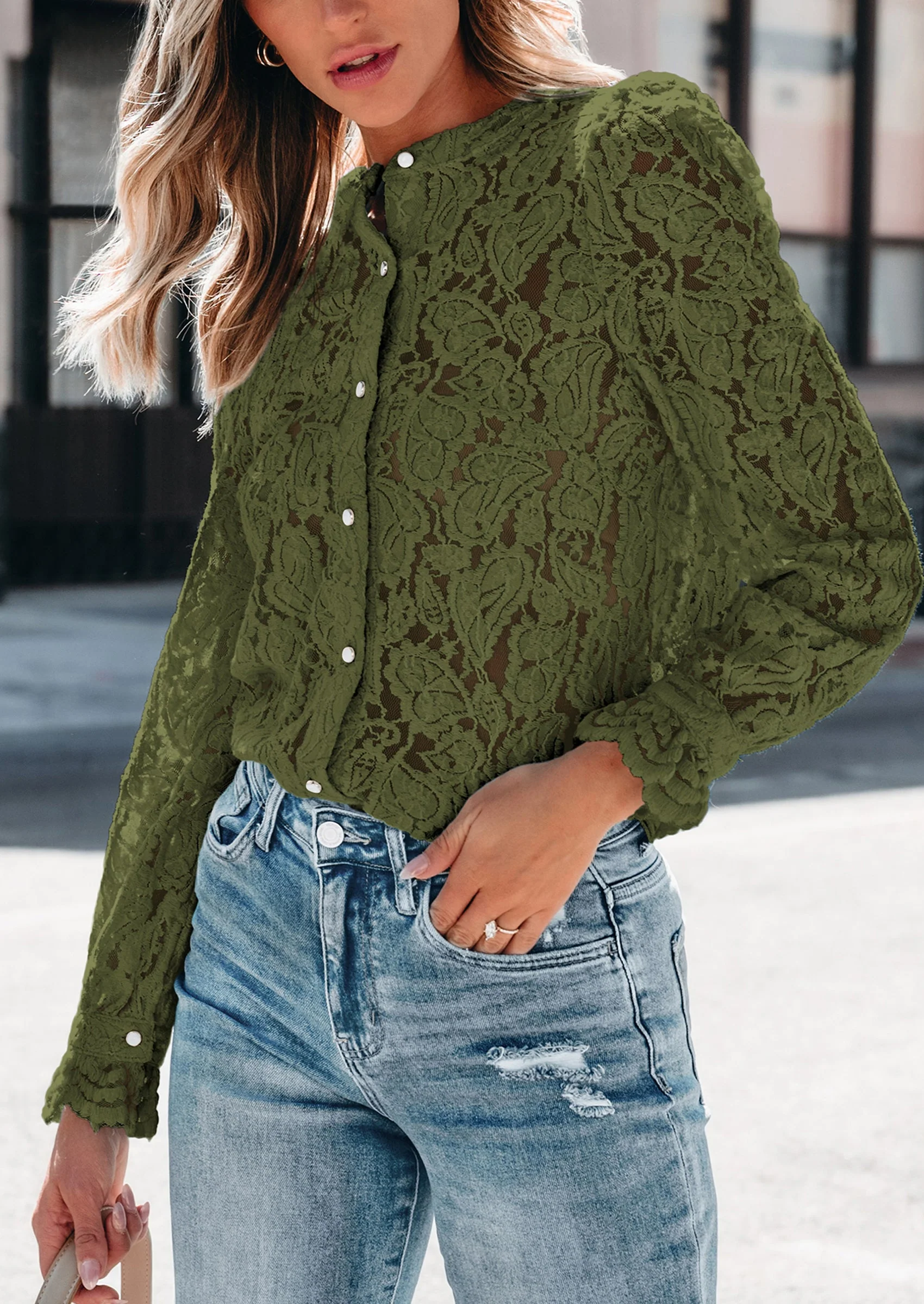 PRETTYGARDEN Women's Dressy Casual Lace Blouse Long Sleeve Button Up Shirts Tops Spring Fall Fashion Clothes - Image 42