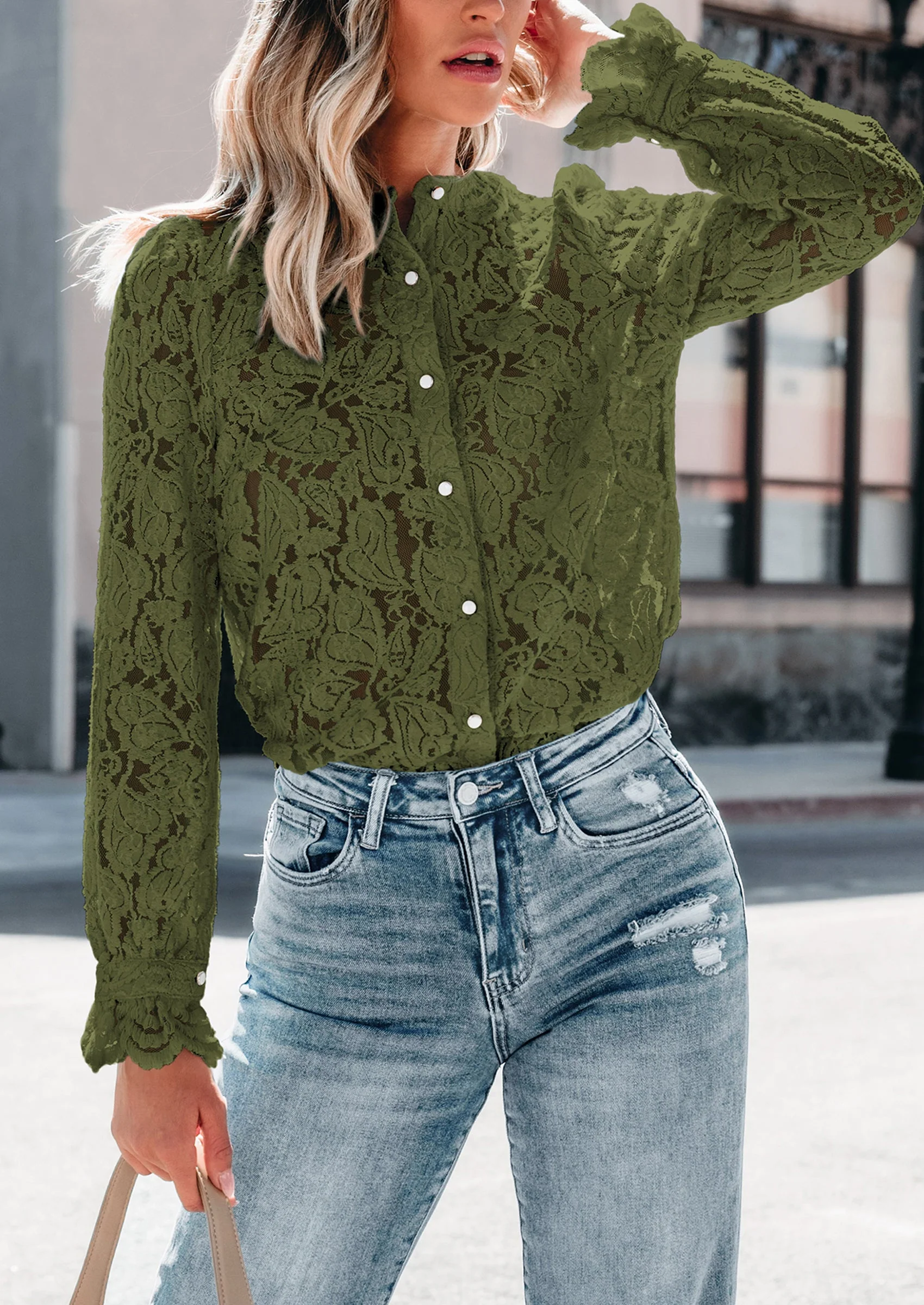 PRETTYGARDEN Women's Dressy Casual Lace Blouse Long Sleeve Button Up Shirts Tops Spring Fall Fashion Clothes - Image 43