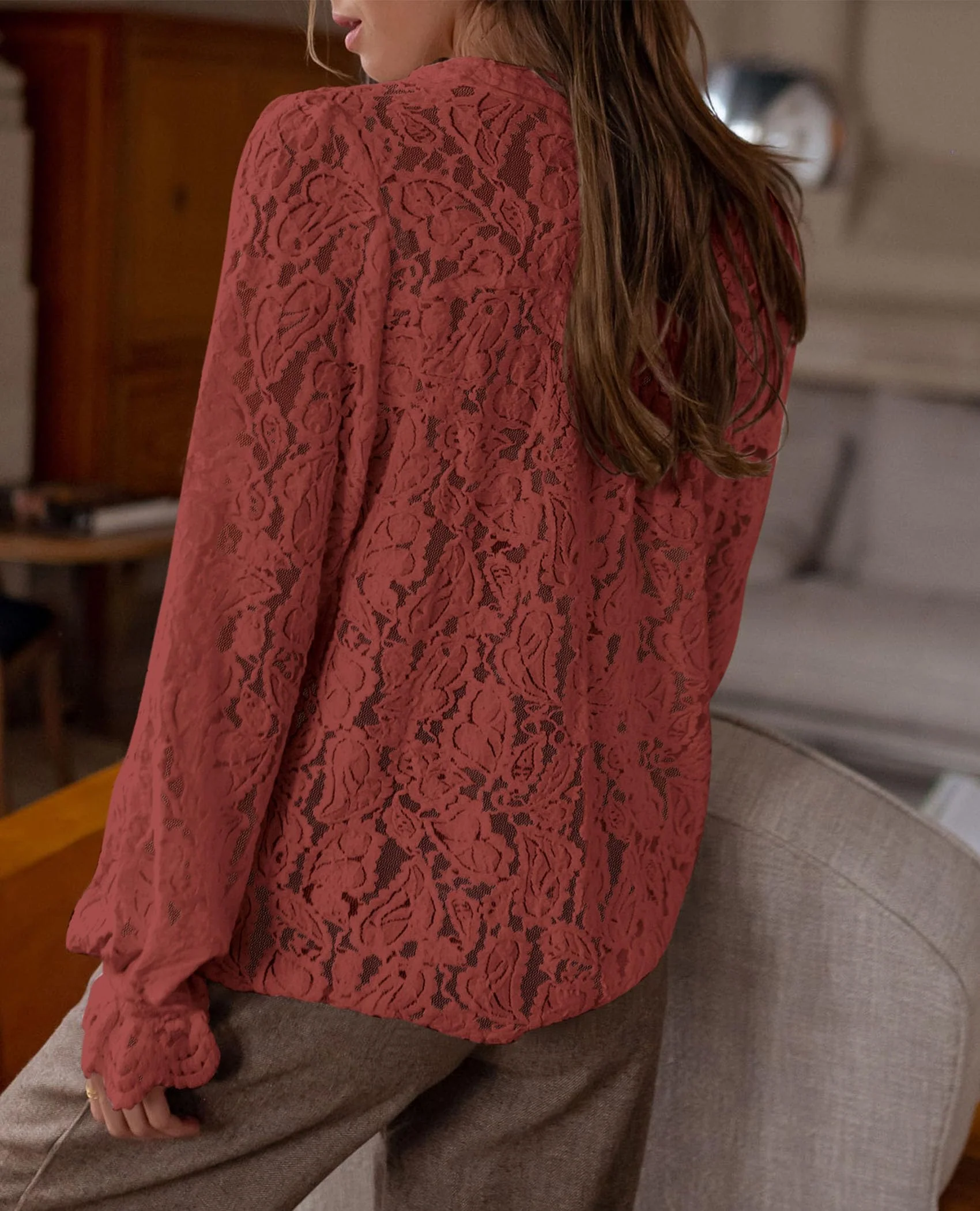 PRETTYGARDEN Women's Dressy Casual Lace Blouse Long Sleeve Button Up Shirts Tops Spring Fall Fashion Clothes - Image 53