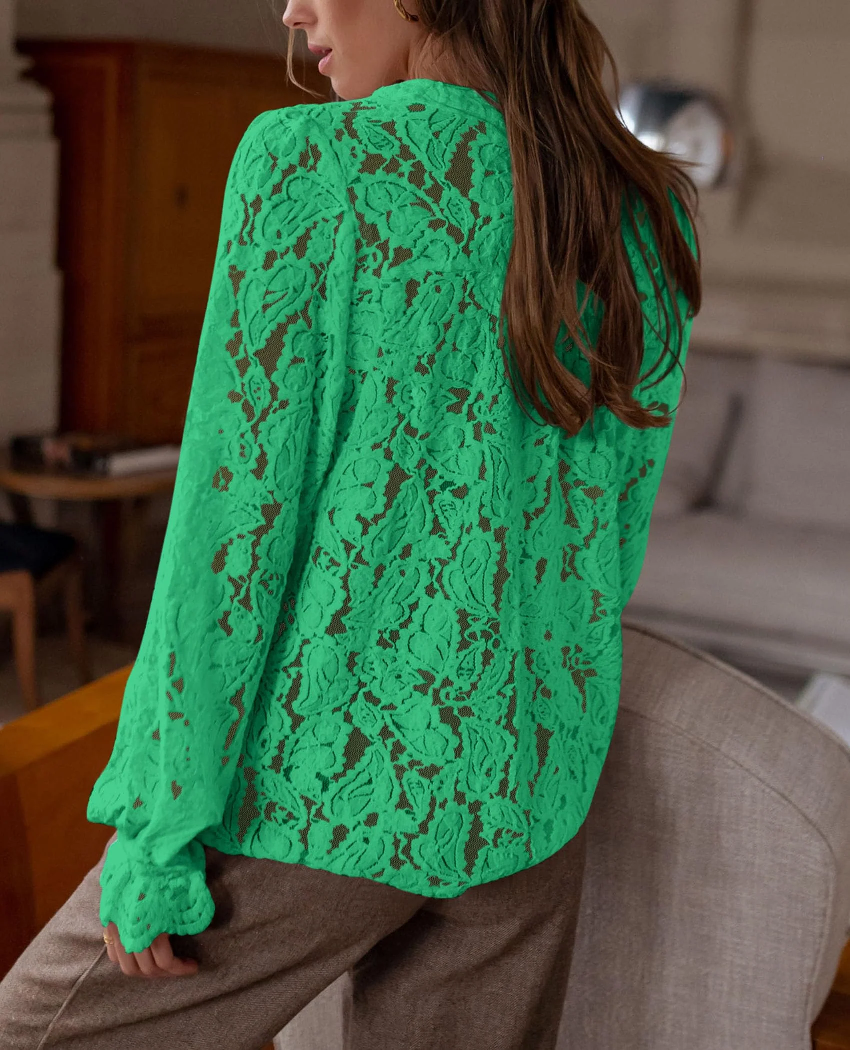 PRETTYGARDEN Women's Dressy Casual Lace Blouse Long Sleeve Button Up Shirts Tops Spring Fall Fashion Clothes - Image 67