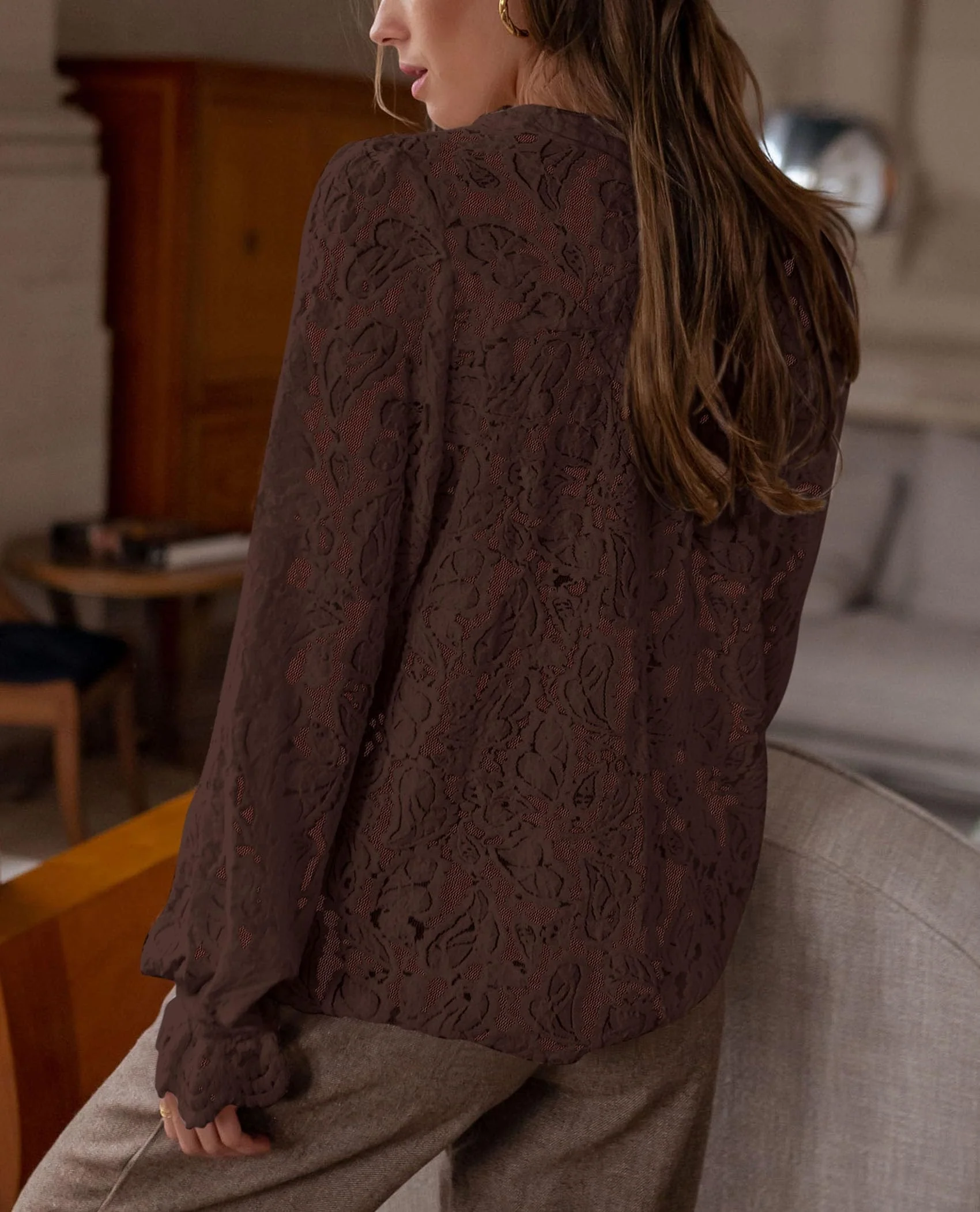 PRETTYGARDEN Women's Dressy Casual Lace Blouse Long Sleeve Button Up Shirts Tops Spring Fall Fashion Clothes - Image 81