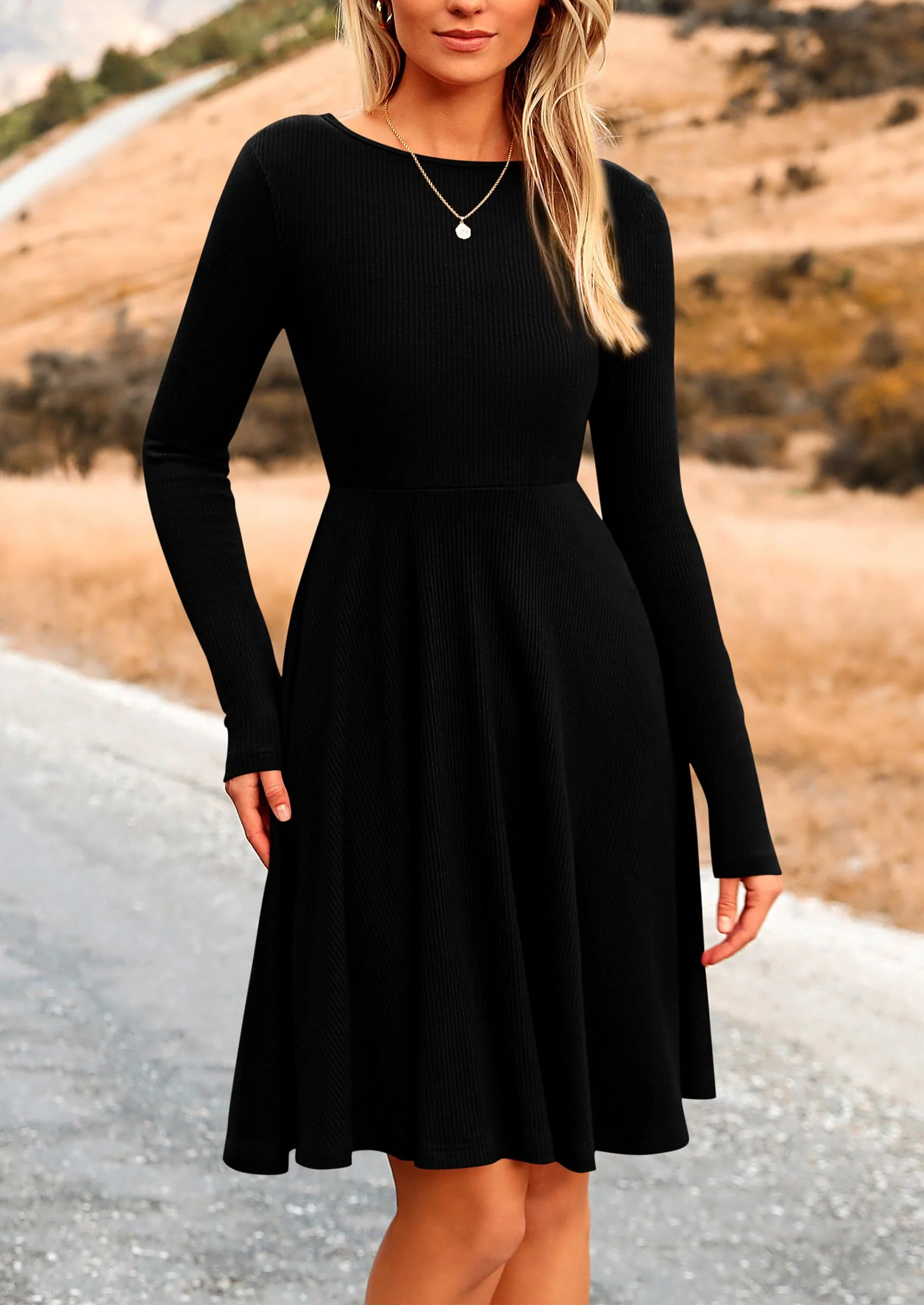 PRETTYGARDEN Women's Spring Fall Short Dress Ribbed Knit Crewneck Long Sleeve A Line Flowy Casual Elegant Going Out Dresses - Image 17