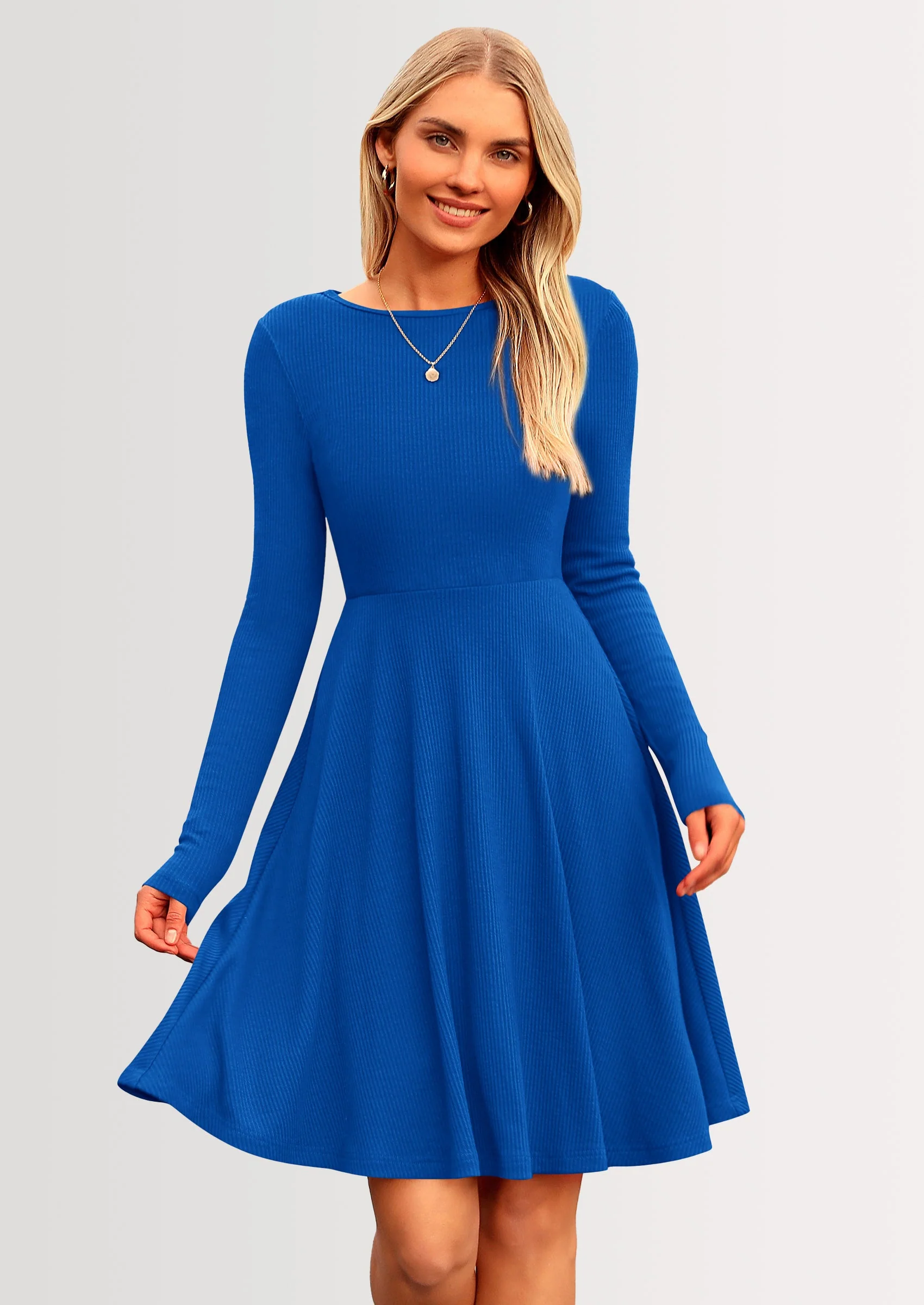 PRETTYGARDEN Women's Spring Fall Short Dress Ribbed Knit Crewneck Long Sleeve A Line Flowy Casual Elegant Going Out Dresses - Image 18