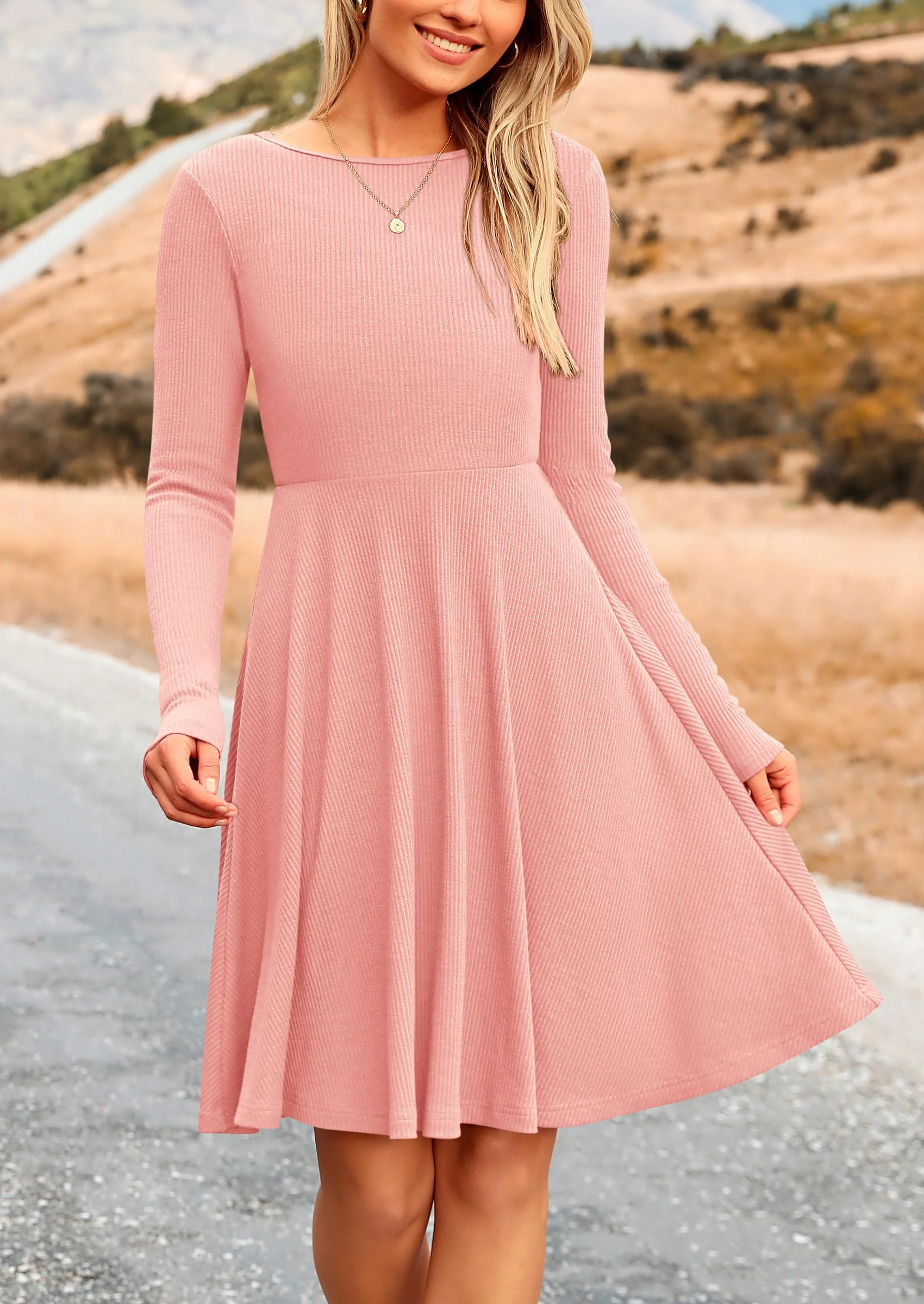 PRETTYGARDEN Women's Spring Fall Short Dress Ribbed Knit Crewneck Long Sleeve A Line Flowy Casual Elegant Going Out Dresses - Image 54