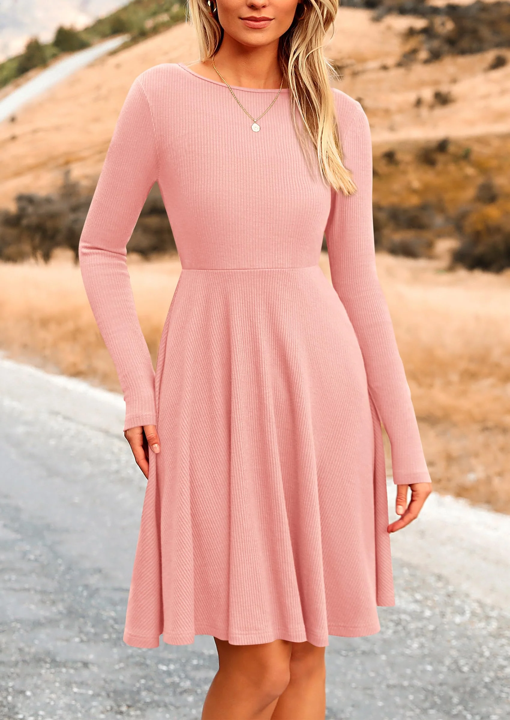 PRETTYGARDEN Women's Spring Fall Short Dress Ribbed Knit Crewneck Long Sleeve A Line Flowy Casual Elegant Going Out Dresses - Image 57