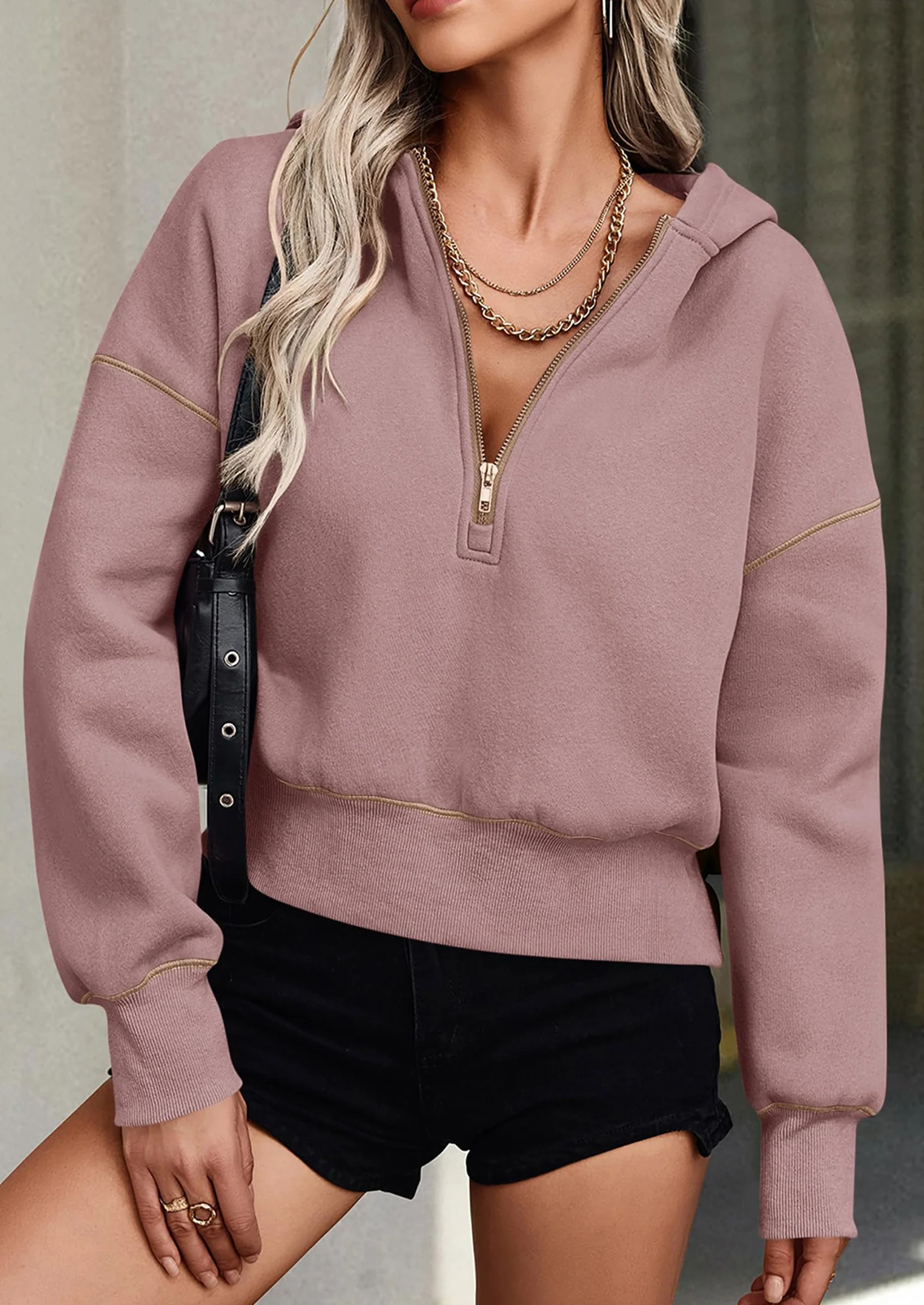 PRETTYGARDEN Women's Hooded Sweatshirts Long Sleeve Half Zip Cropped Hoodie Pullover Winter Fashion Clothes - Image 14