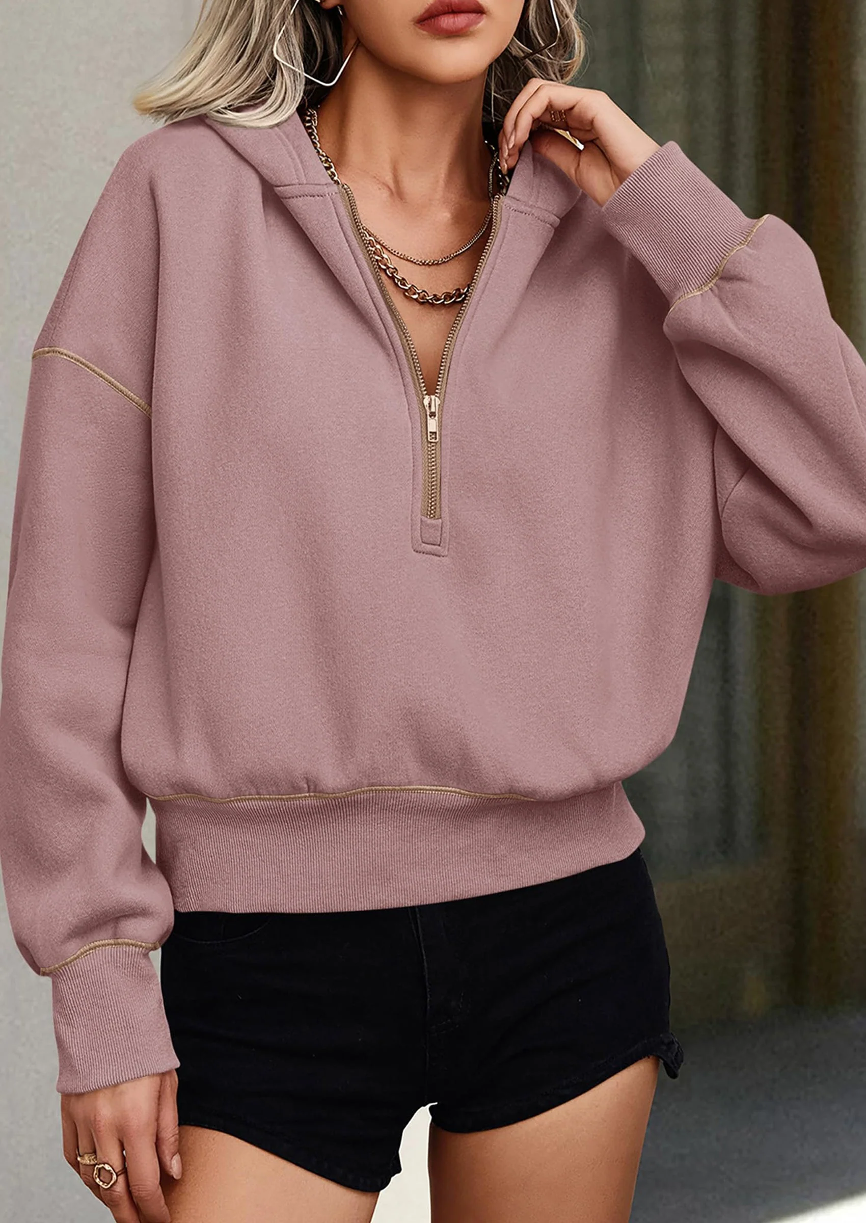 PRETTYGARDEN Women's Hooded Sweatshirts Long Sleeve Half Zip Cropped Hoodie Pullover Winter Fashion Clothes - Image 15