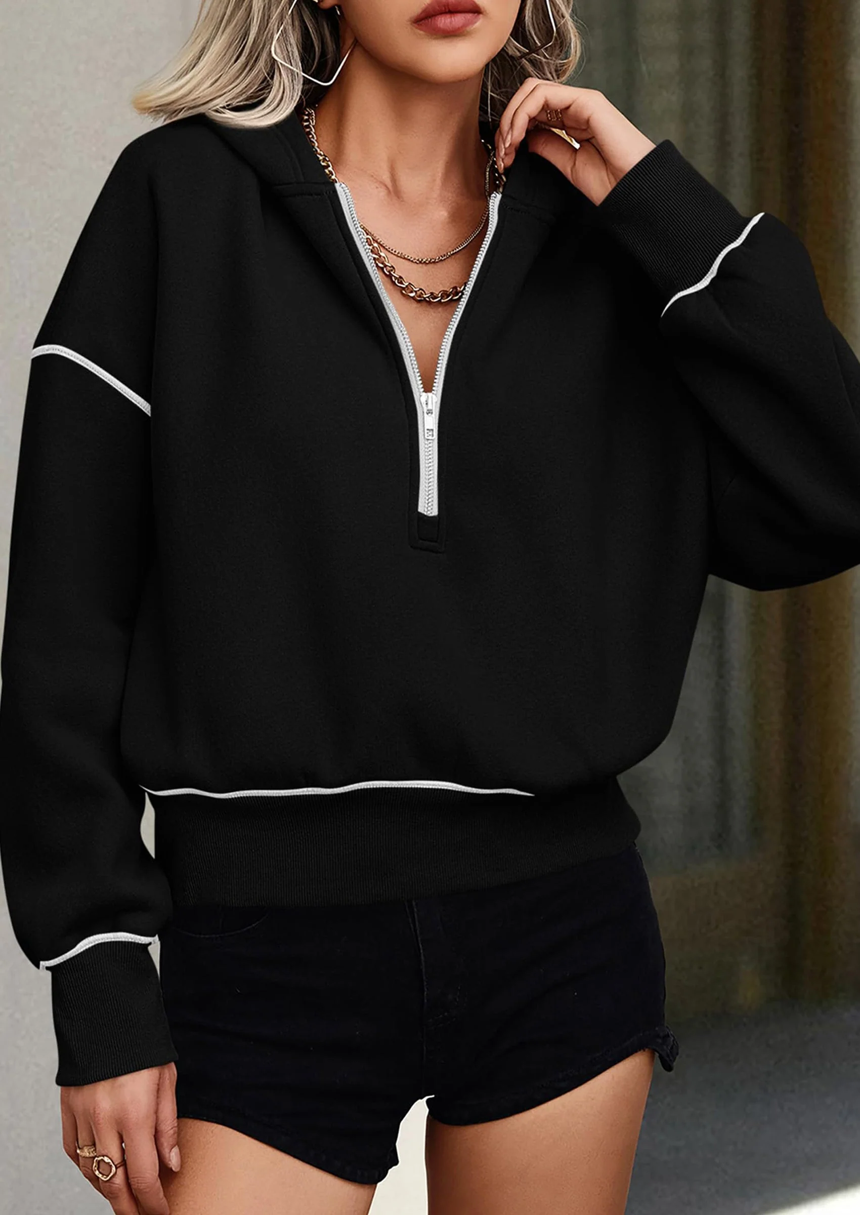 PRETTYGARDEN Women's Hooded Sweatshirts Long Sleeve Half Zip Cropped Hoodie Pullover Winter Fashion Clothes - Image 21