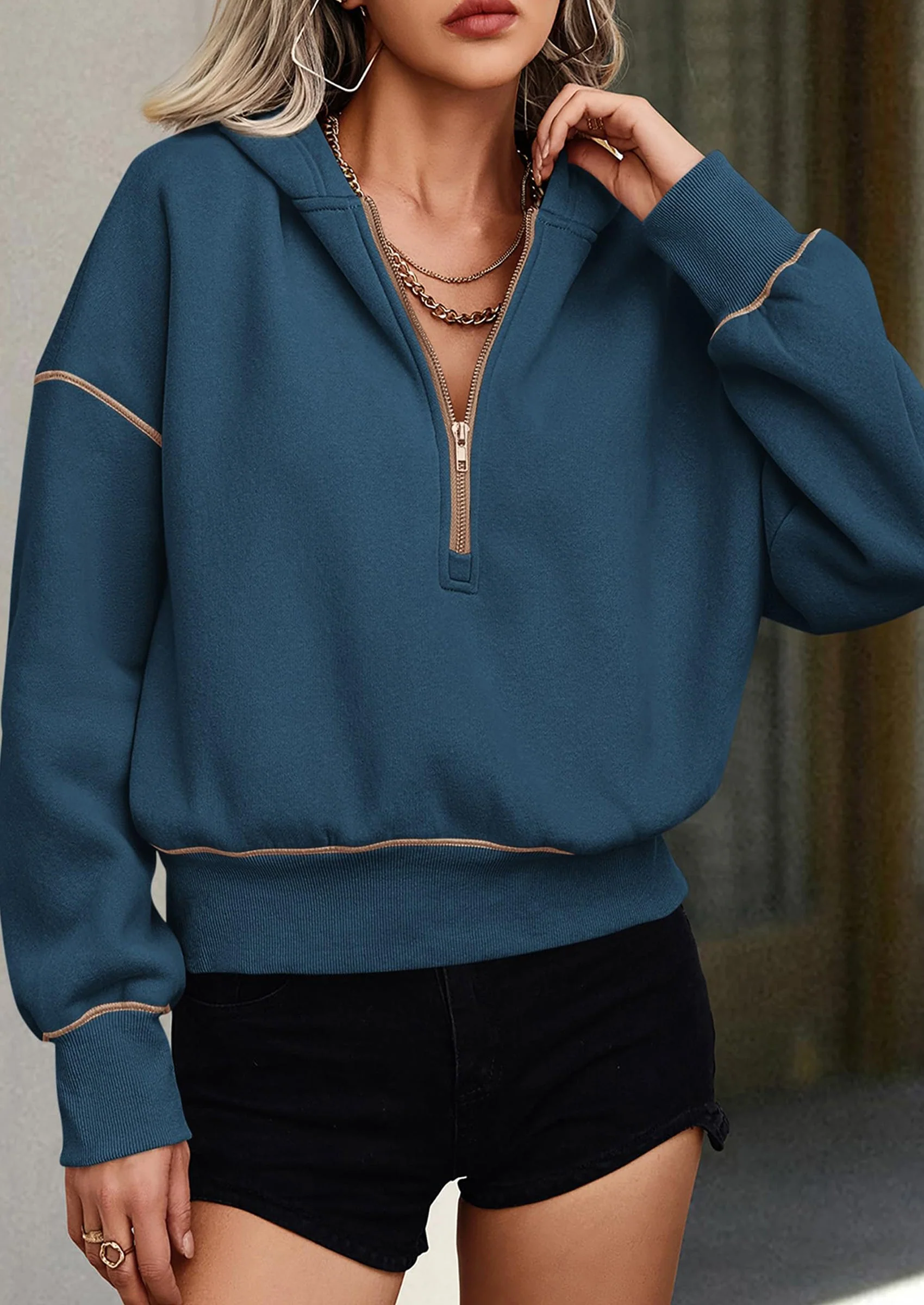 PRETTYGARDEN Women's Hooded Sweatshirts Long Sleeve Half Zip Cropped Hoodie Pullover Winter Fashion Clothes - Image 28