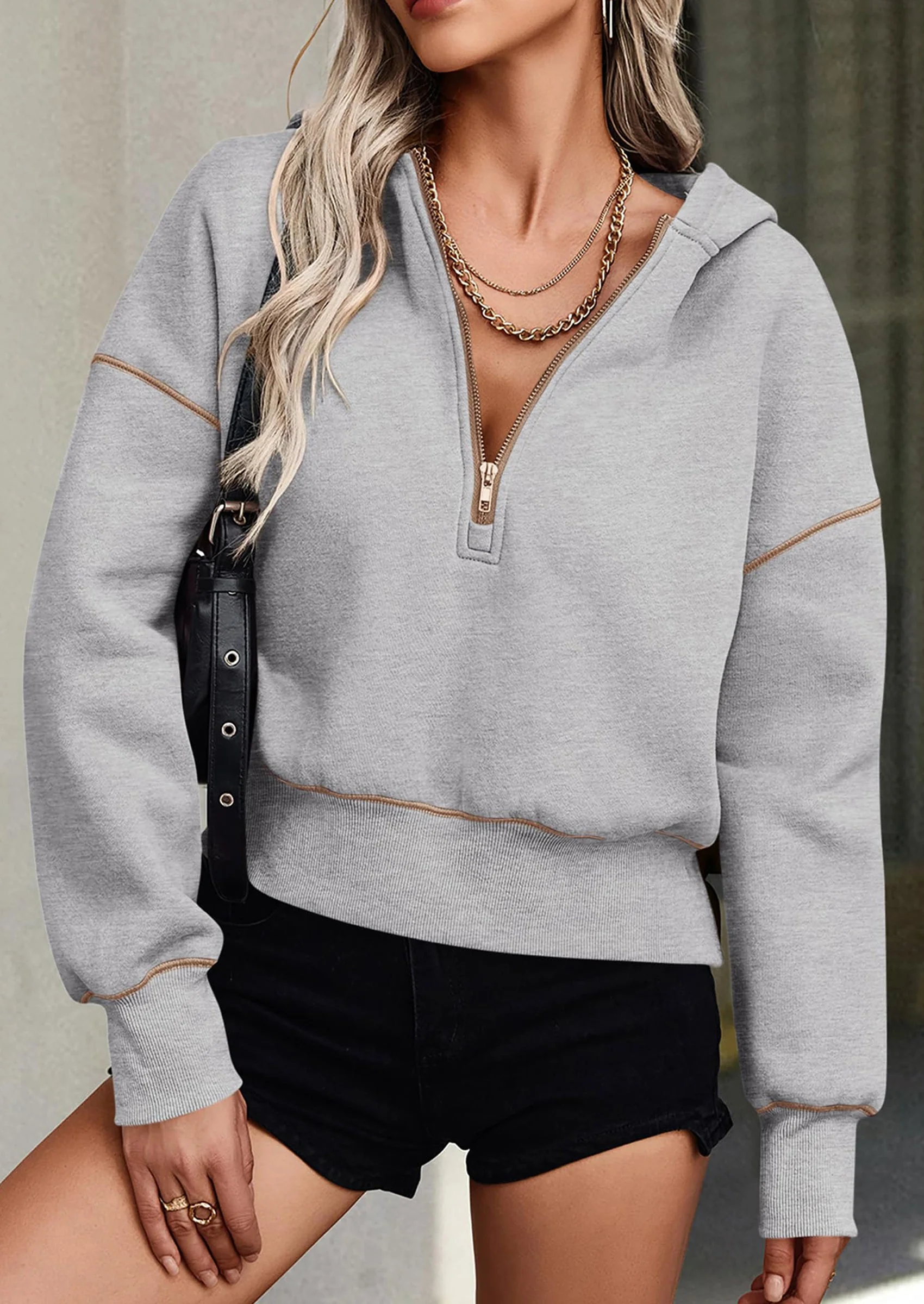 PRETTYGARDEN Women's Hooded Sweatshirts Long Sleeve Half Zip Cropped Hoodie Pullover Winter Fashion Clothes - Image 33