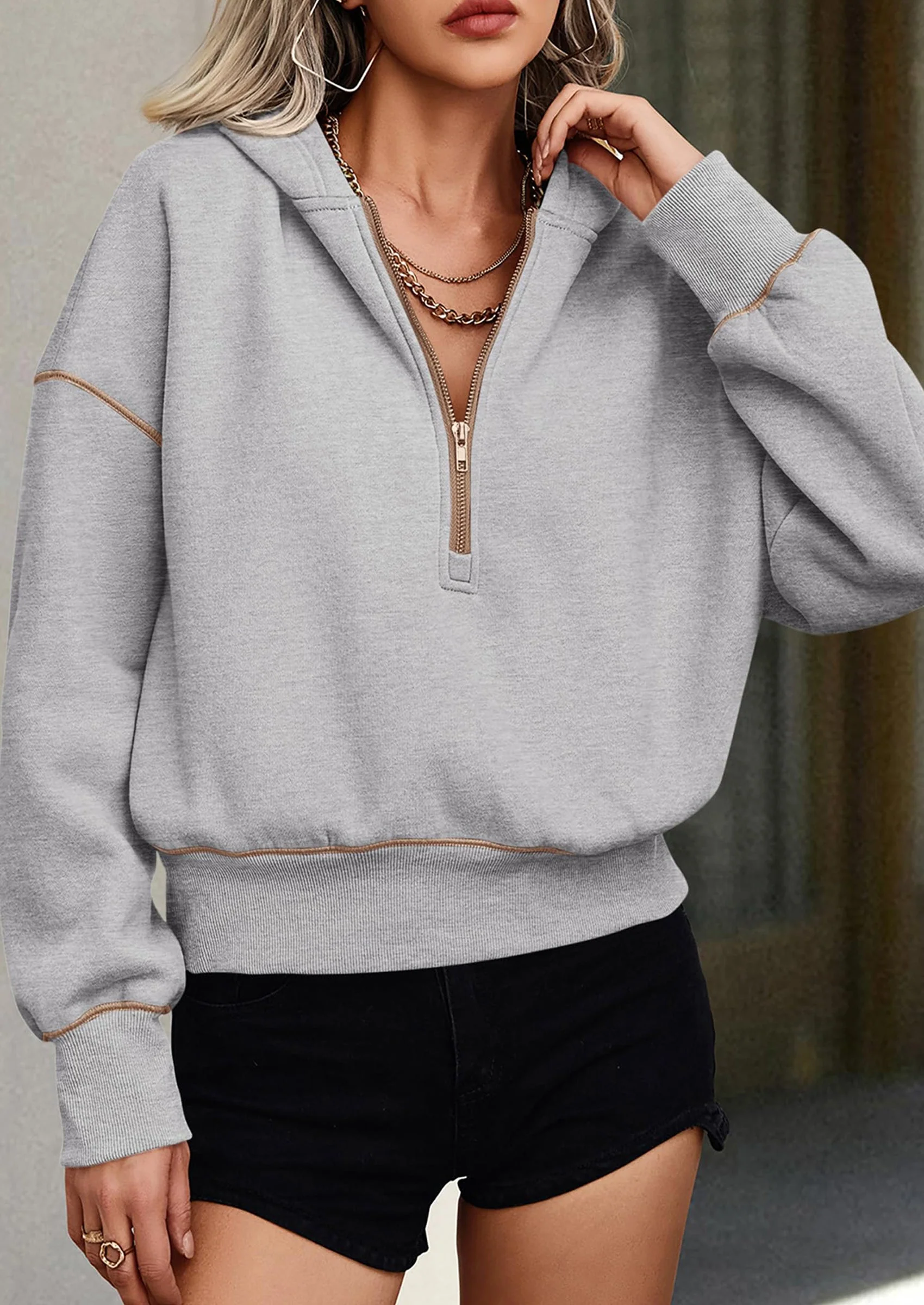 PRETTYGARDEN Women's Hooded Sweatshirts Long Sleeve Half Zip Cropped Hoodie Pullover Winter Fashion Clothes - Image 34