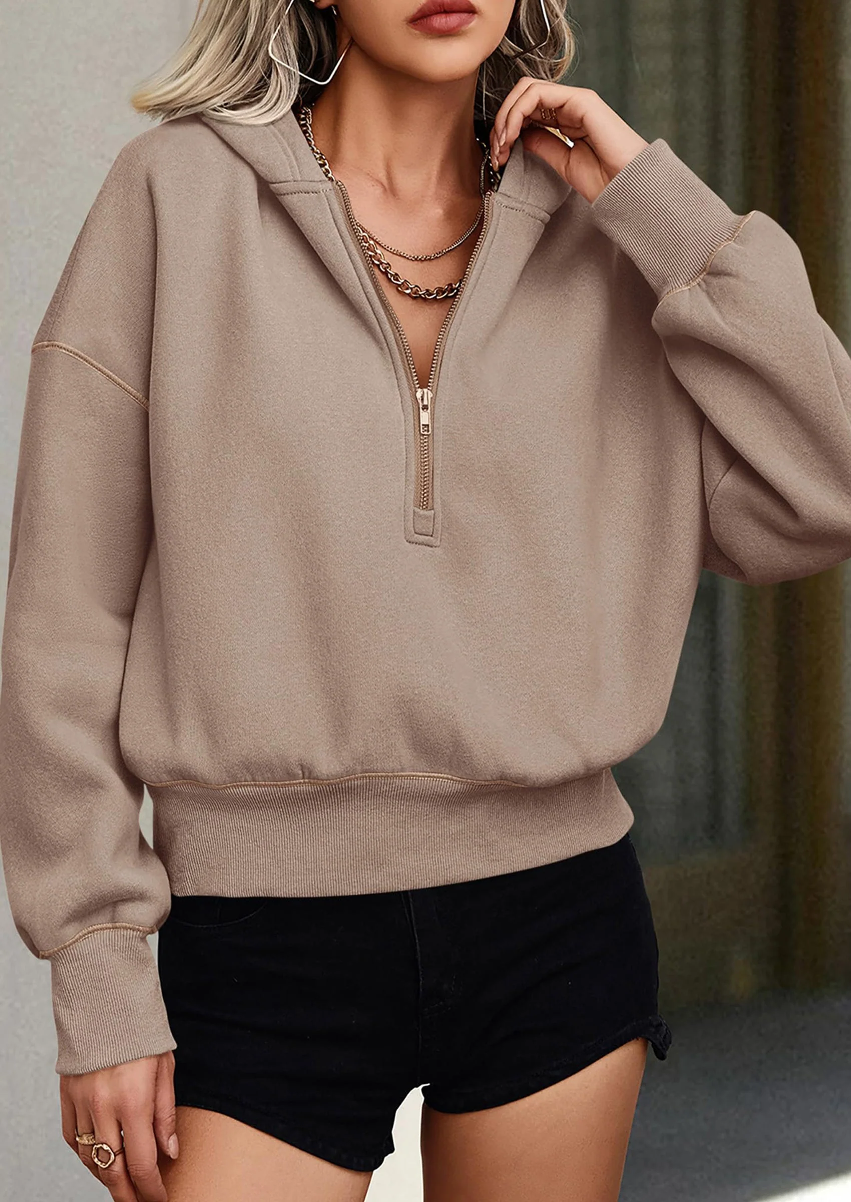 PRETTYGARDEN Women's Hooded Sweatshirts Long Sleeve Half Zip Cropped Hoodie Pullover Winter Fashion Clothes - Image 41