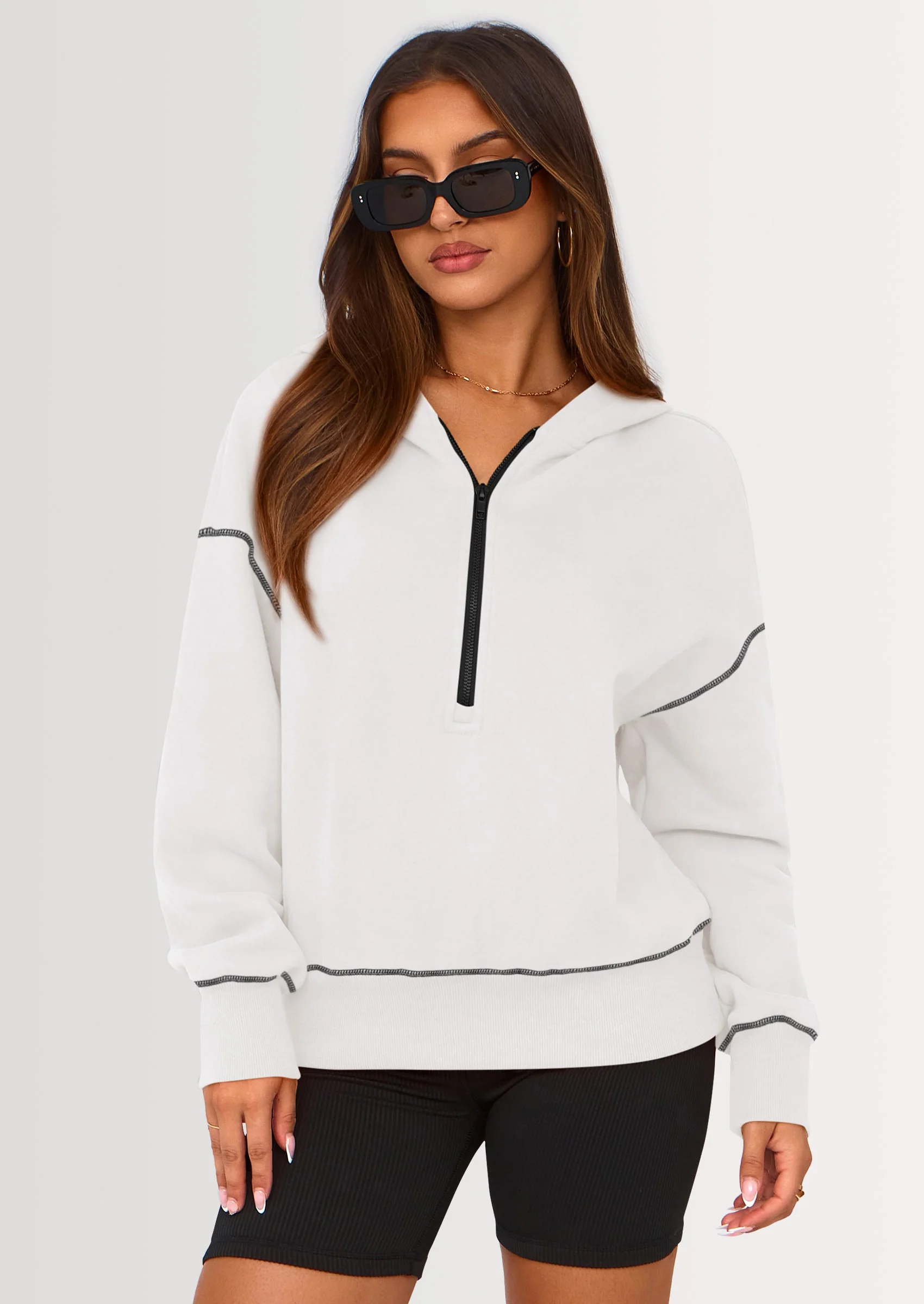 PRETTYGARDEN Women's Hooded Sweatshirts Long Sleeve Half Zip Cropped Hoodie Pullover Winter Fashion Clothes - Image 42
