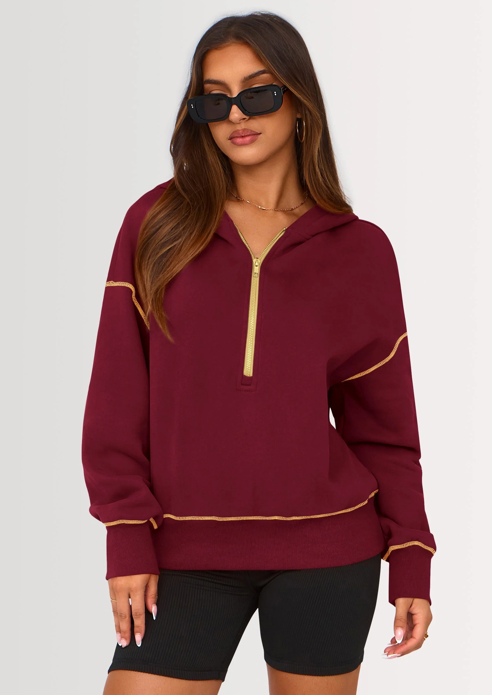 PRETTYGARDEN Women's Hooded Sweatshirts Long Sleeve Half Zip Cropped Hoodie Pullover Winter Fashion Clothes - Image 49