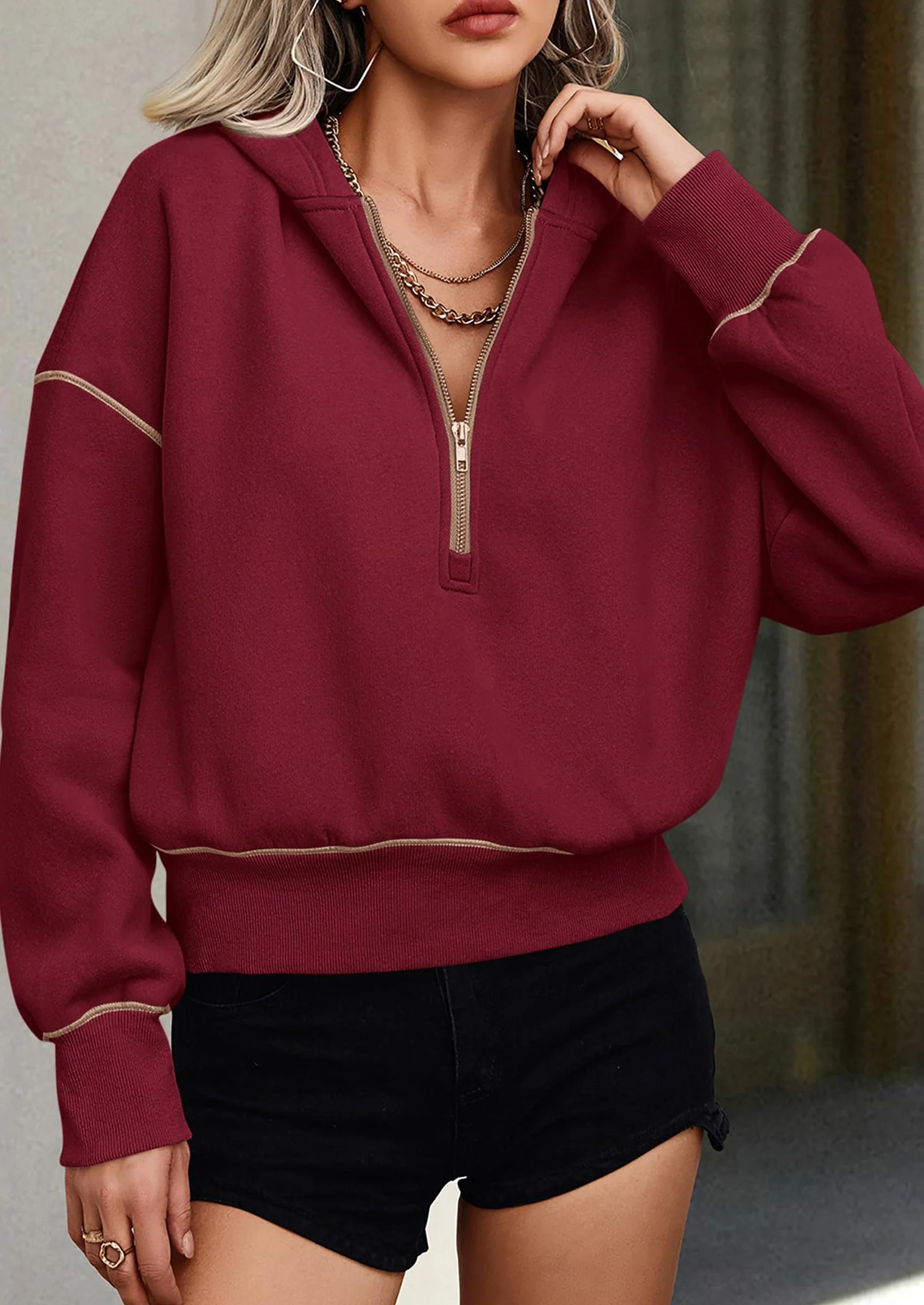 PRETTYGARDEN Women's Hooded Sweatshirts Long Sleeve Half Zip Cropped Hoodie Pullover Winter Fashion Clothes - Image 54