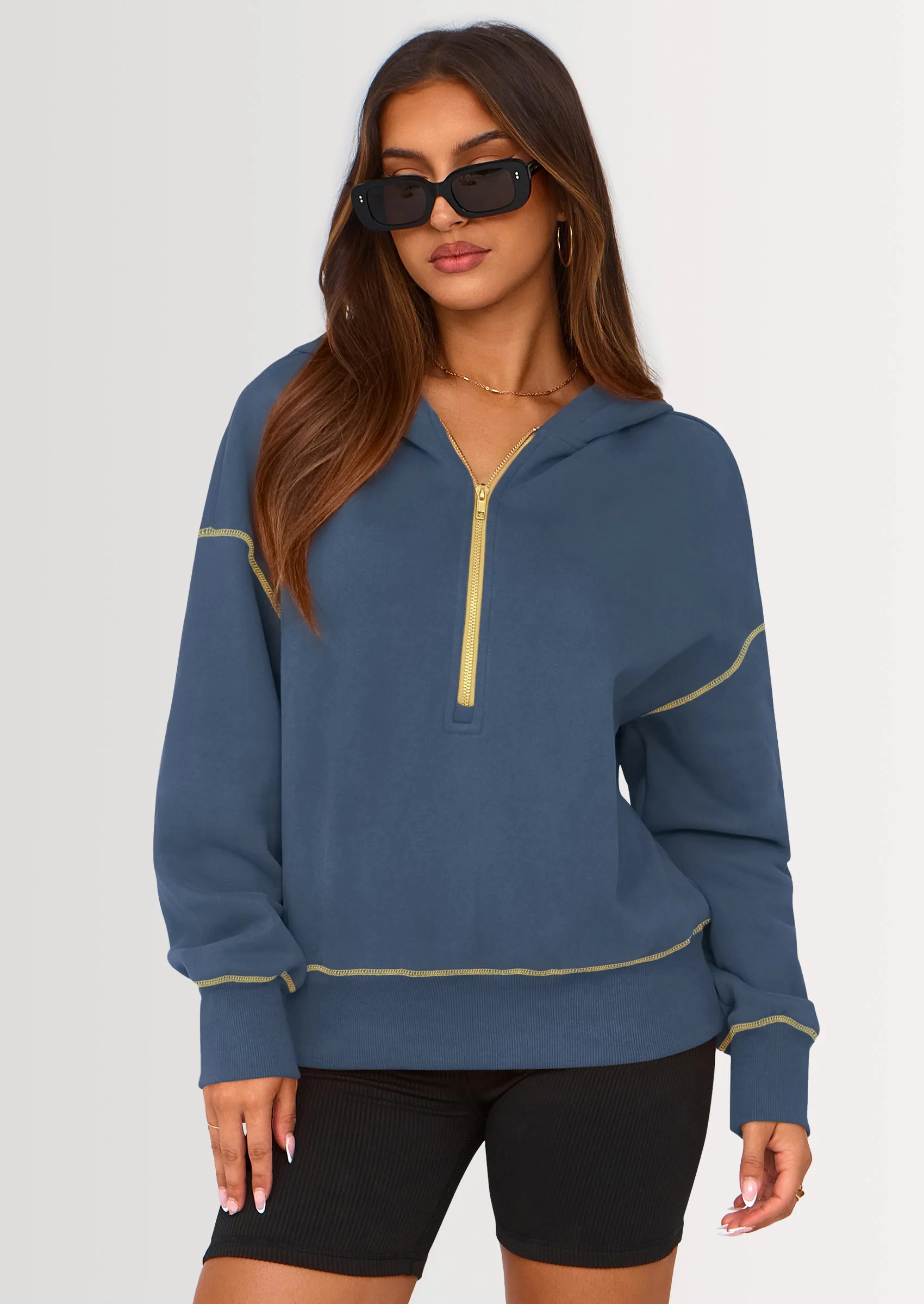 PRETTYGARDEN Women's Hooded Sweatshirts Long Sleeve Half Zip Cropped Hoodie Pullover Winter Fashion Clothes - Image 55