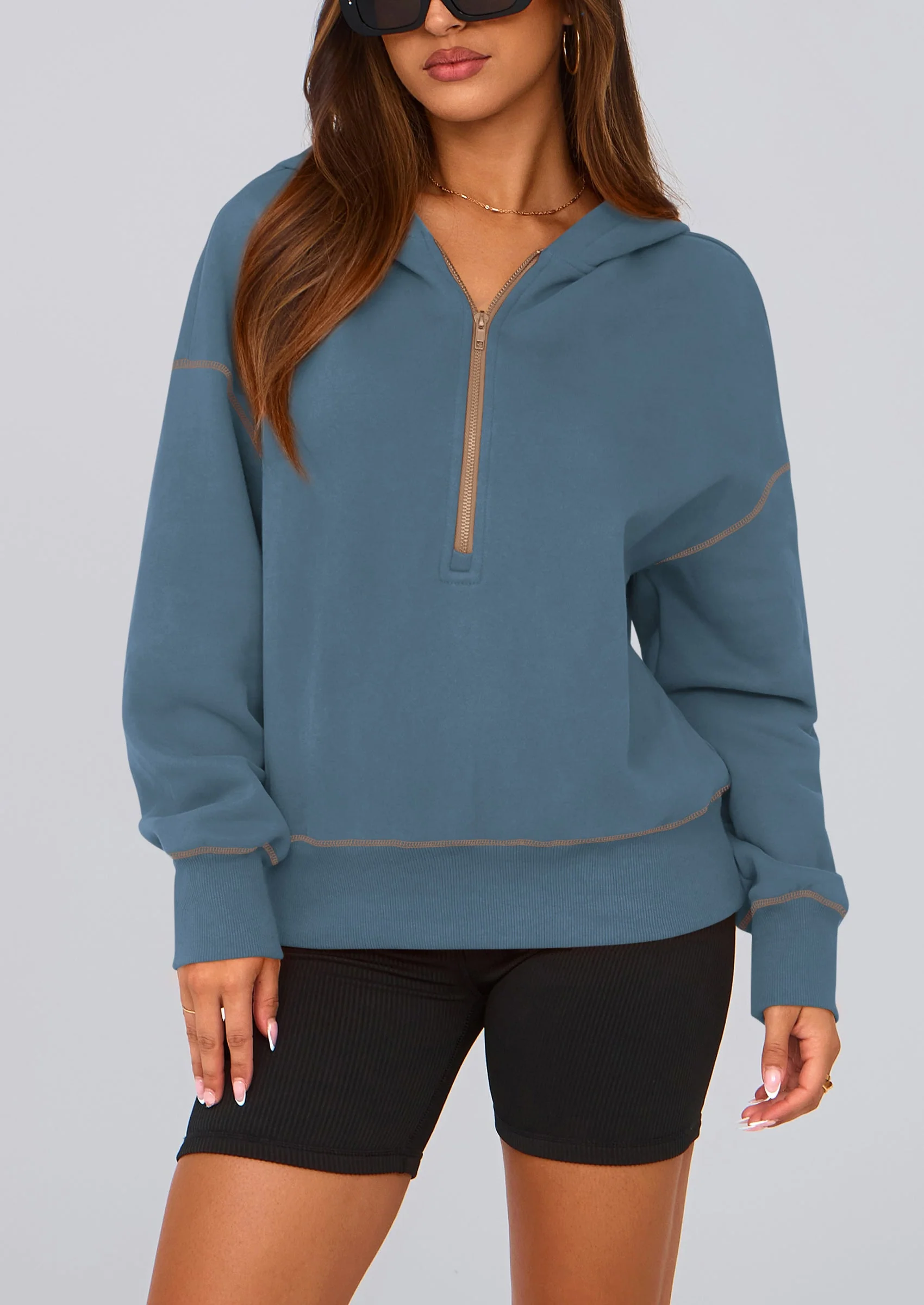 PRETTYGARDEN Women's Hooded Sweatshirts Long Sleeve Half Zip Cropped Hoodie Pullover Winter Fashion Clothes - Image 58