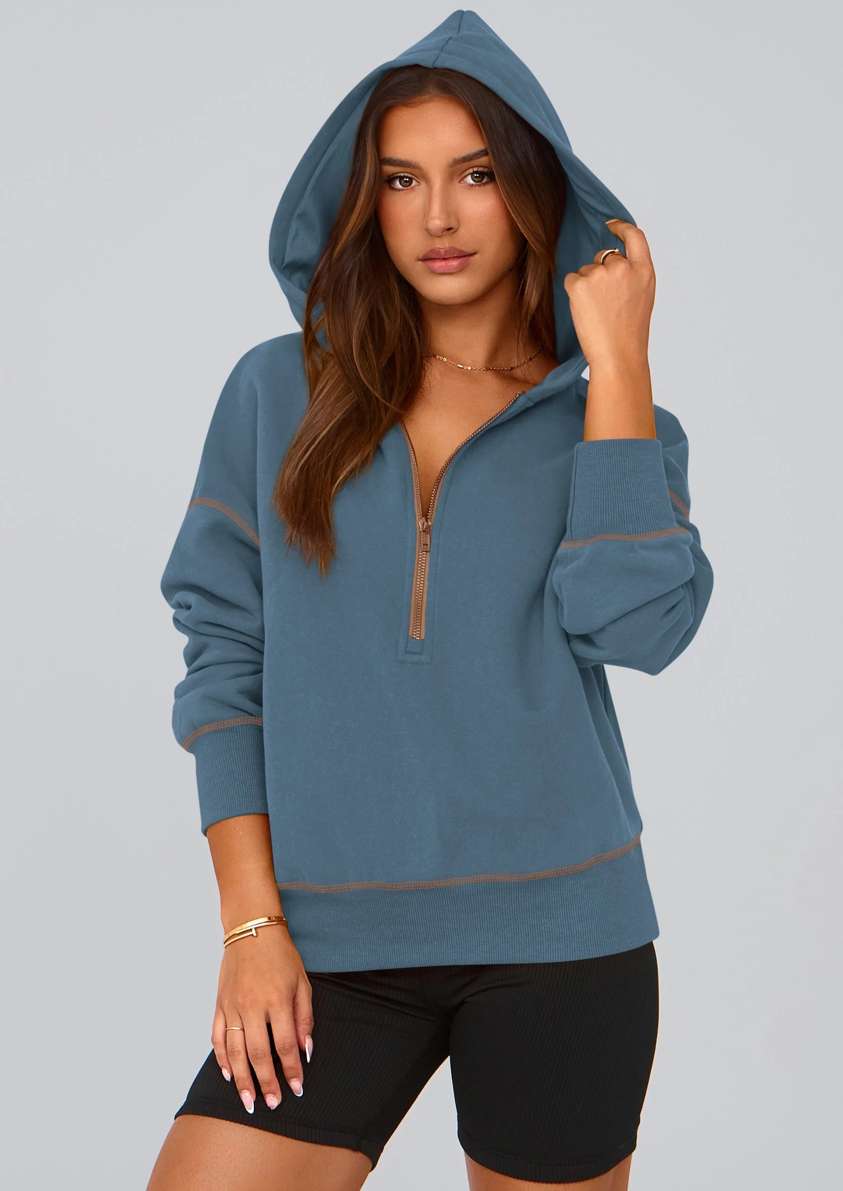PRETTYGARDEN Women's Hooded Sweatshirts Long Sleeve Half Zip Cropped Hoodie Pullover Winter Fashion Clothes - Image 59