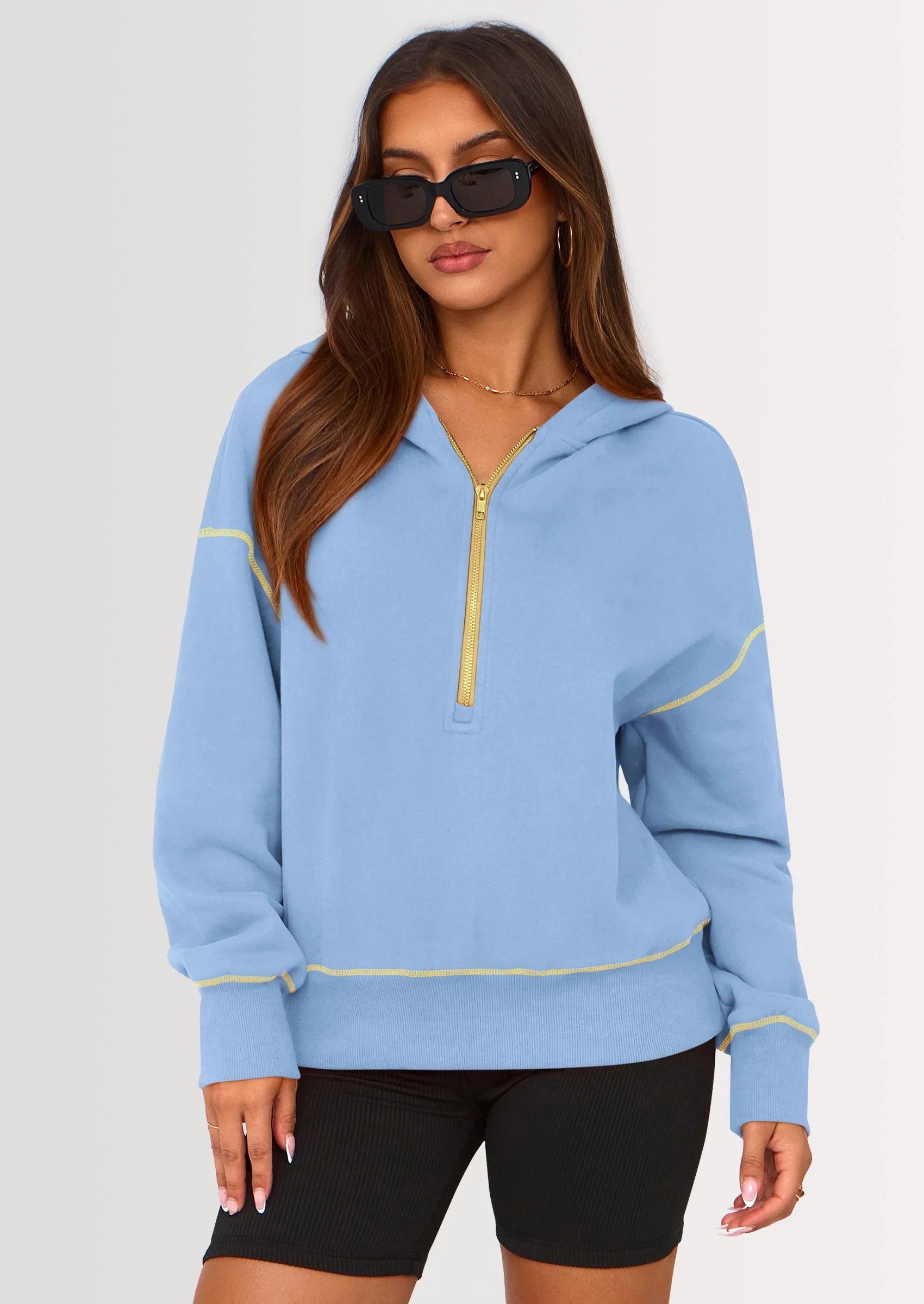 PRETTYGARDEN Women's Hooded Sweatshirts Long Sleeve Half Zip Cropped Hoodie Pullover Winter Fashion Clothes - Image 61