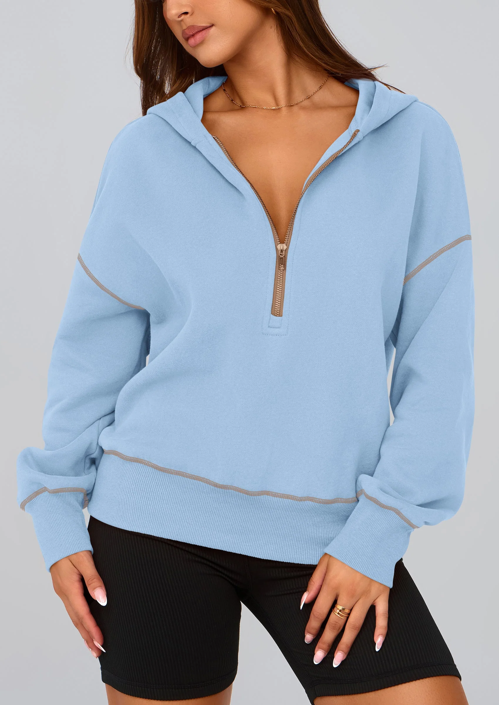 PRETTYGARDEN Women's Hooded Sweatshirts Long Sleeve Half Zip Cropped Hoodie Pullover Winter Fashion Clothes - Image 63