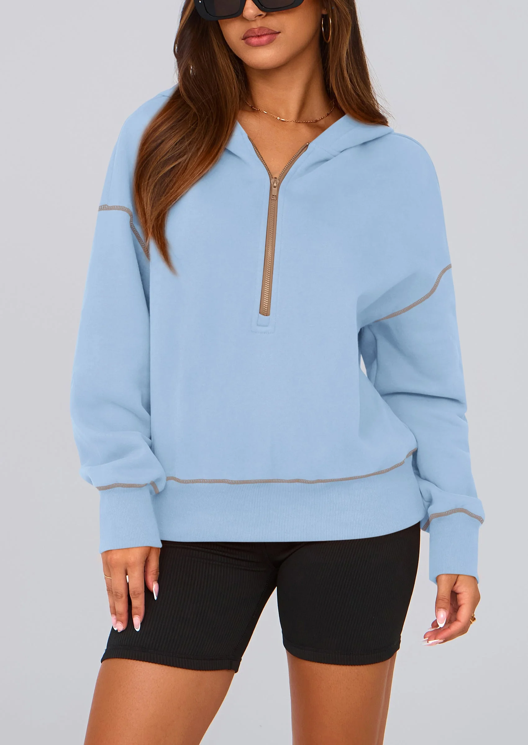 PRETTYGARDEN Women's Hooded Sweatshirts Long Sleeve Half Zip Cropped Hoodie Pullover Winter Fashion Clothes - Image 64