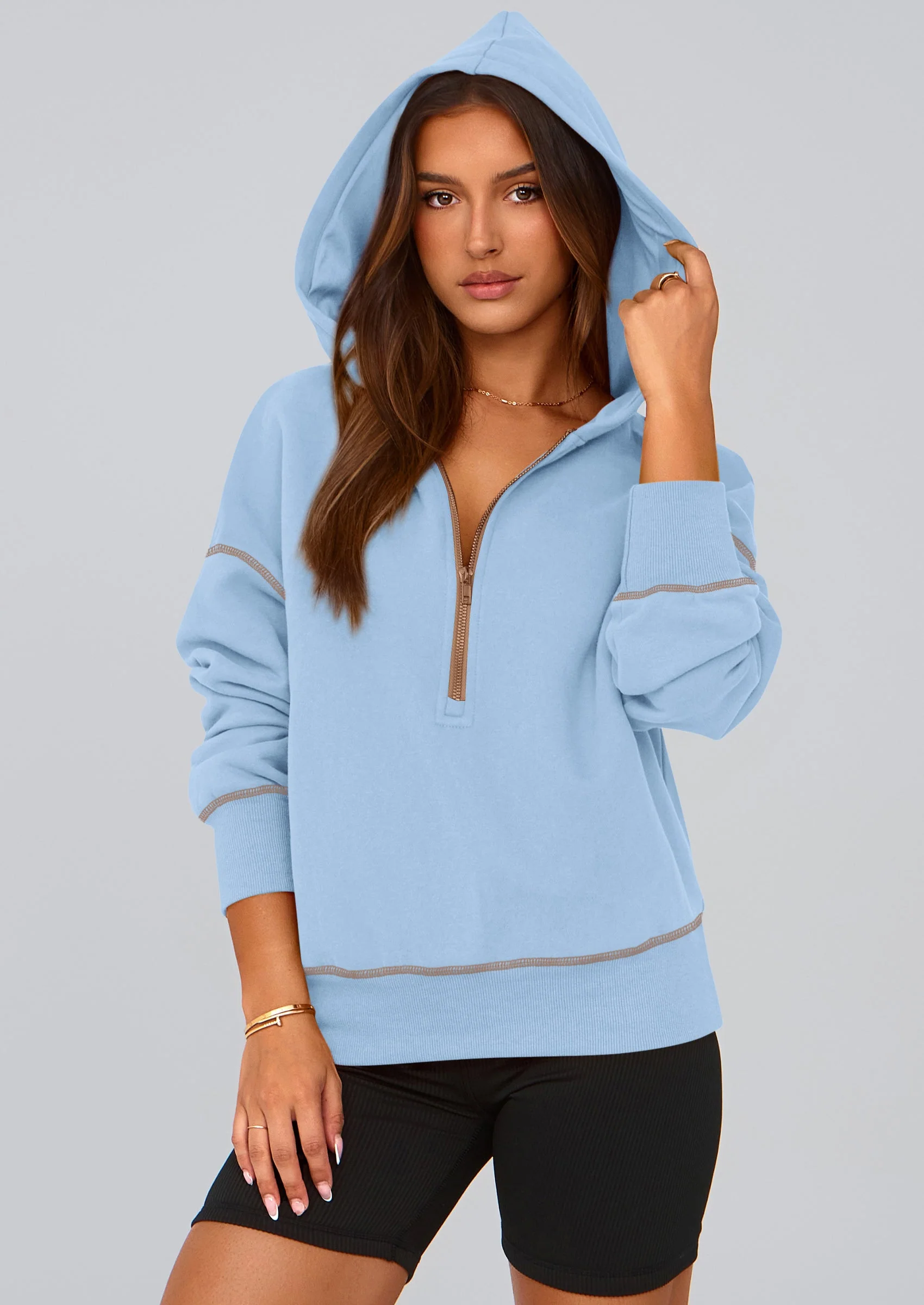 PRETTYGARDEN Women's Hooded Sweatshirts Long Sleeve Half Zip Cropped Hoodie Pullover Winter Fashion Clothes - Image 65