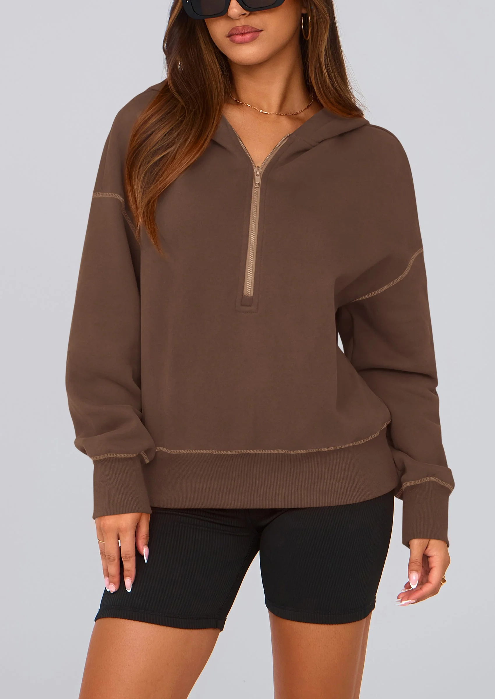 PRETTYGARDEN Women's Hooded Sweatshirts Long Sleeve Half Zip Cropped Hoodie Pullover Winter Fashion Clothes - Image 70